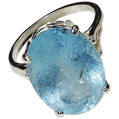 Gemjunky 9.63 Carat Oval Aquamarine and Sterling Silver Ring March Birthstone