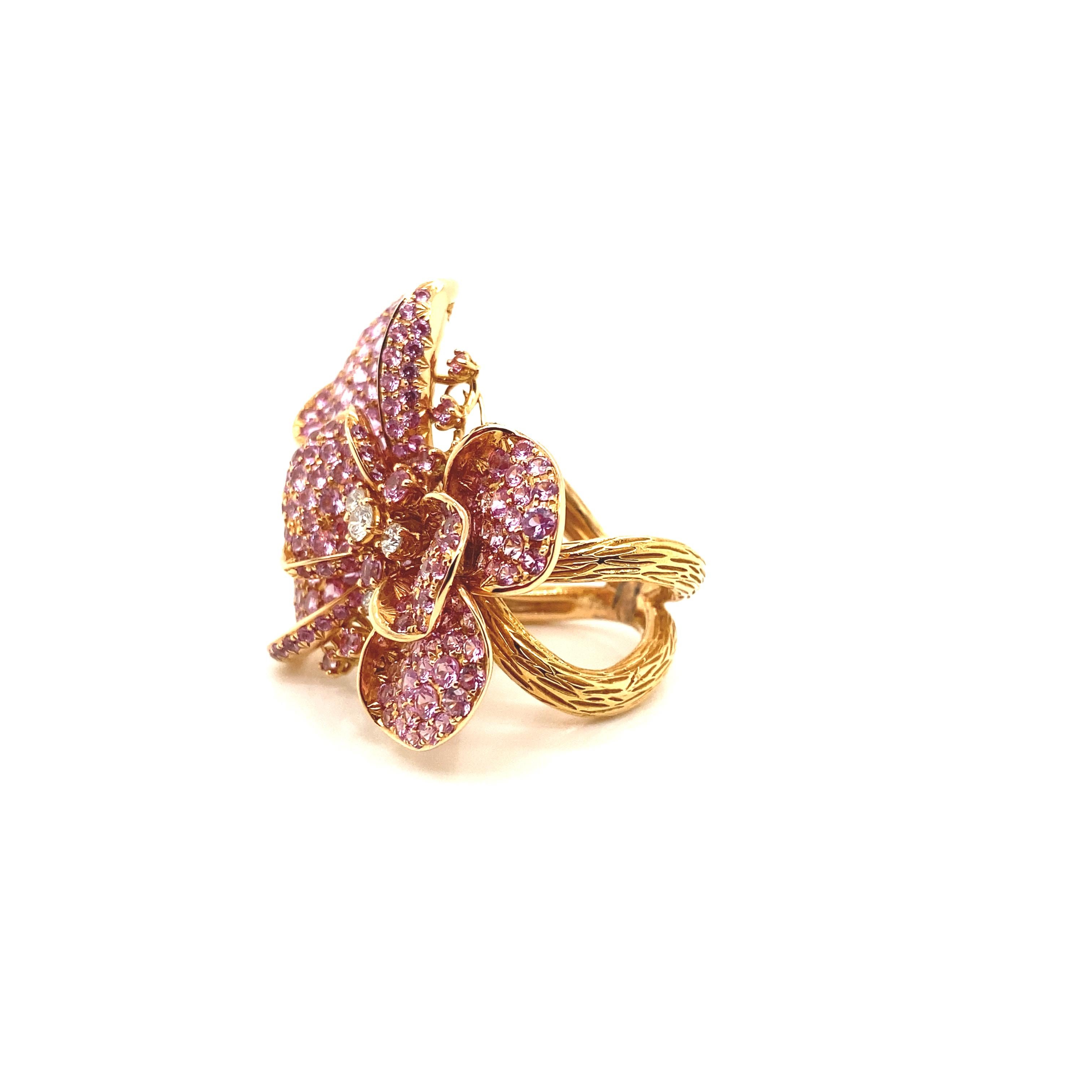 9.63CaratNaturalRound-Cut Pink Sapphire and Diamond Gold Ring For Sale 1