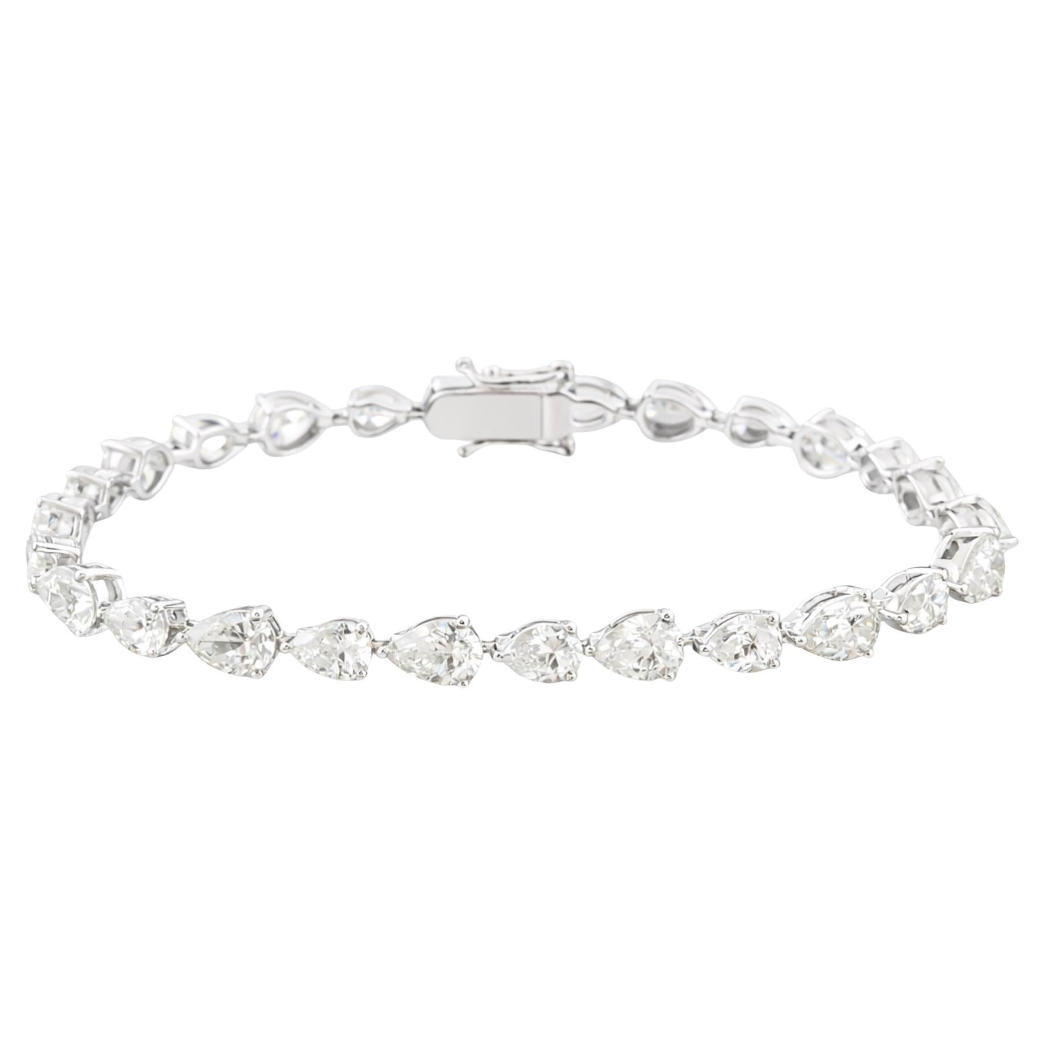 9.63 Ct Pear Diamond Engagement Tennis Bracelet, 18K White Gold HRD Certified