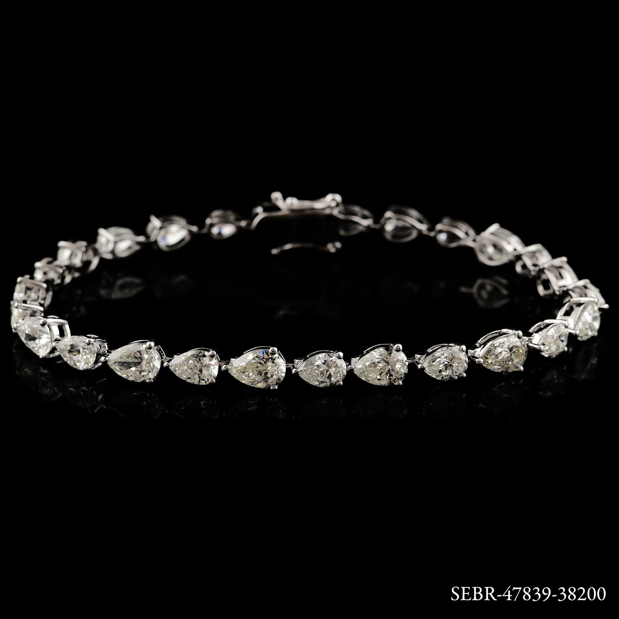 9.63 Ct Pear Diamond Engagement Tennis Bracelet, 18K White Gold HRD ...