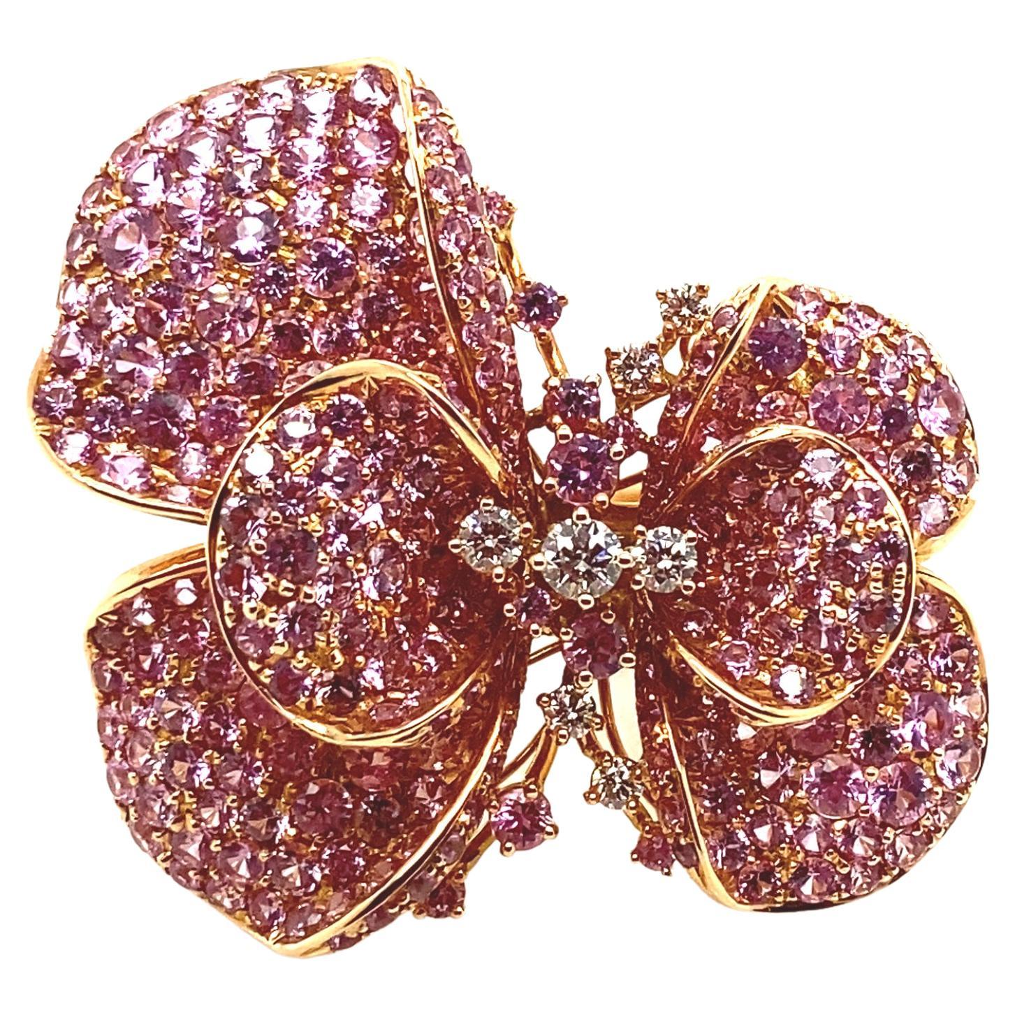 Anello in oro con zaffiro rosa e diamanti, taglio rotondo naturale da 9,63 carati in vendita