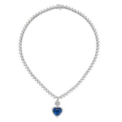 9.63ct GRS Certified Heart Shape Sri Lanka Sapphire & Diamond Tennis Necklace