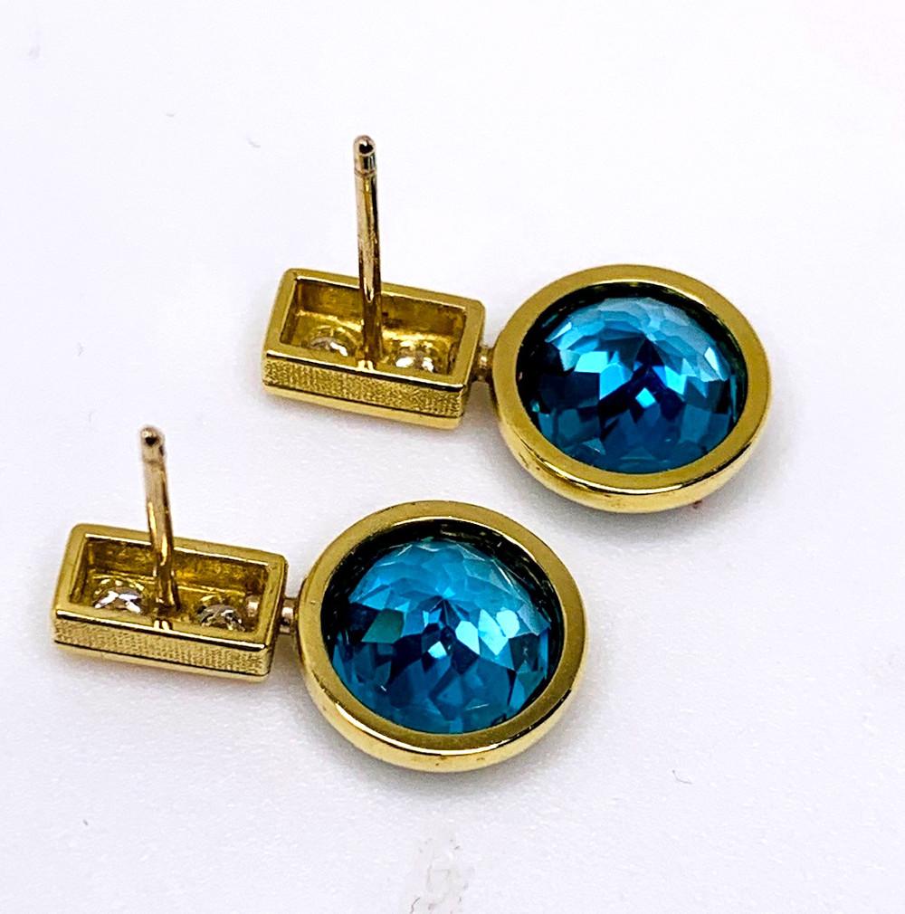 Blaue Zirkon- und Diamant-Tropfen-Ohrringe aus 18 Karat Gelbgold, insgesamt 9,64 Karat im Angebot 3