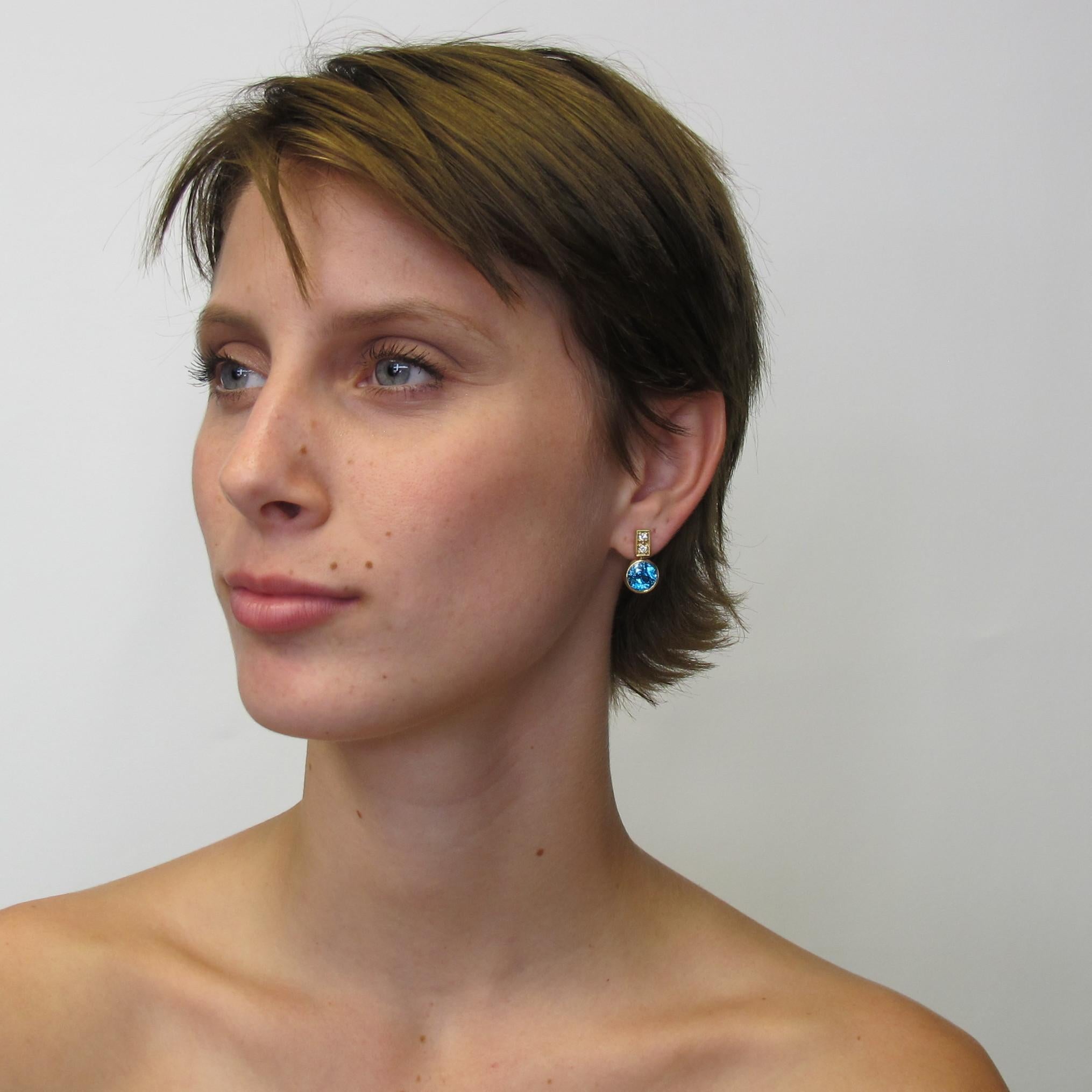 Blue Zircon and Diamond Drop Earrings in 18K Yellow Gold, 9.64 Carats Total For Sale 3