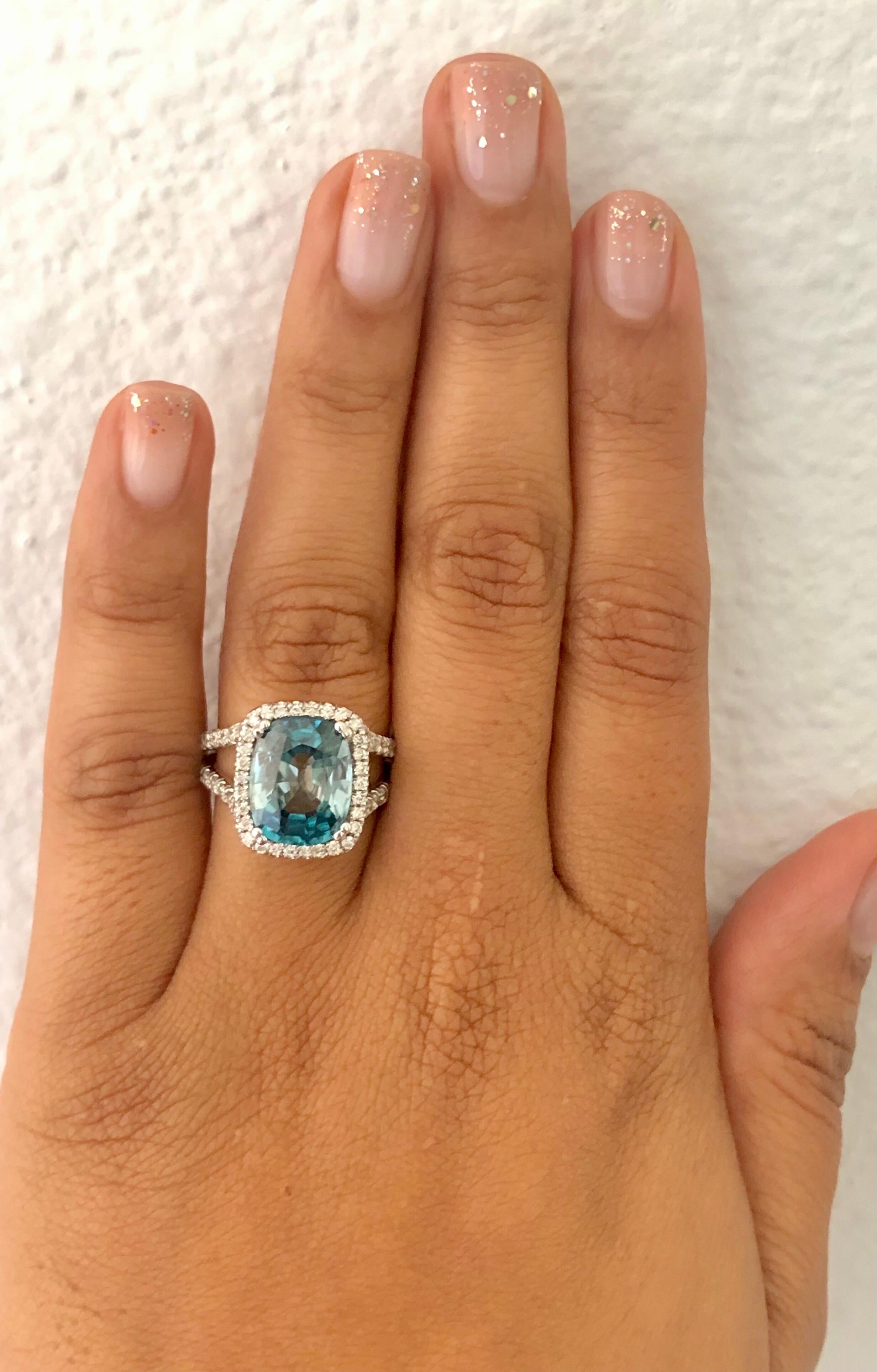 Oval Cut 9.64 Carat Blue Zircon Diamond 18 Karat White Gold Ring For Sale