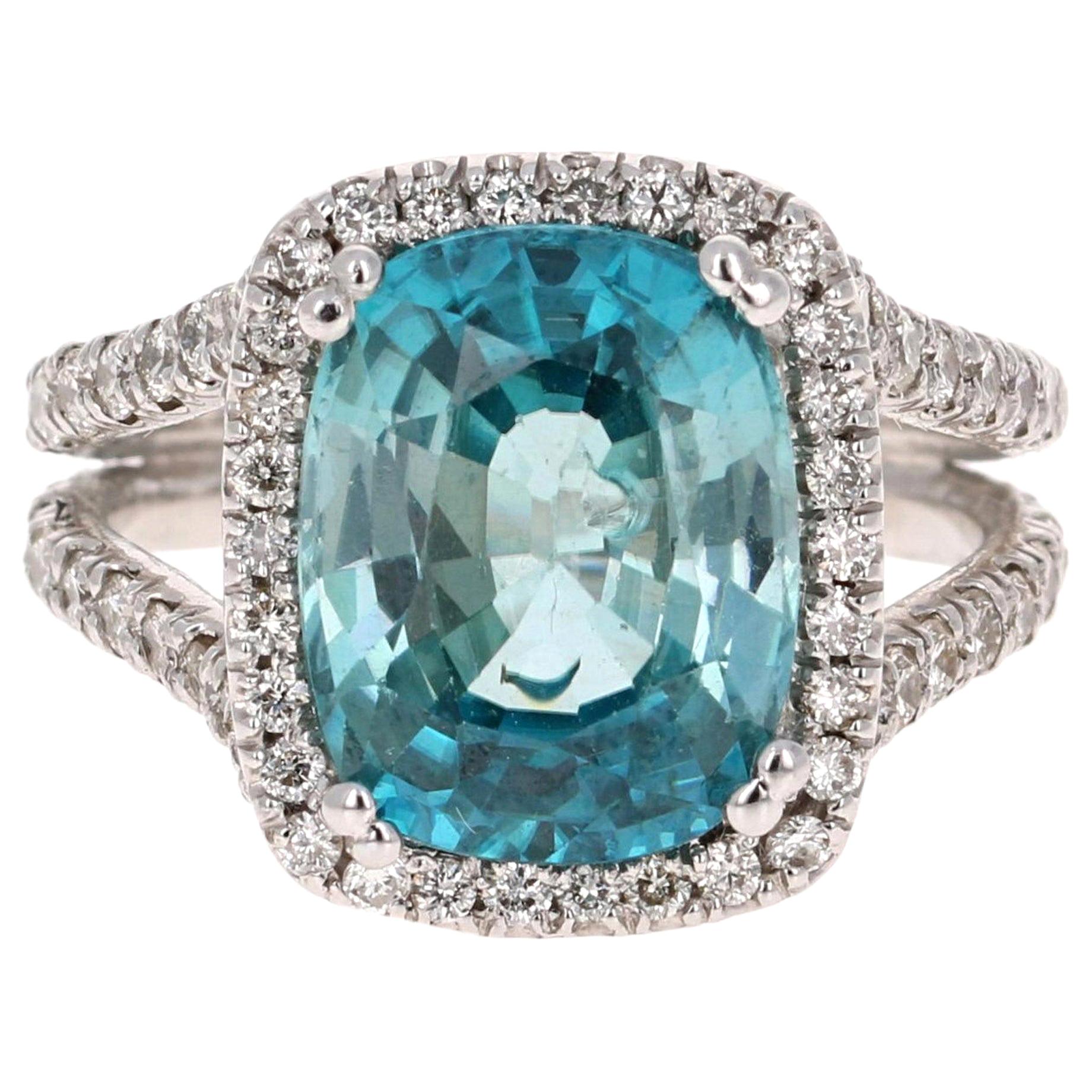 9.64 Carat Blue Zircon Diamond 18 Karat White Gold Ring For Sale