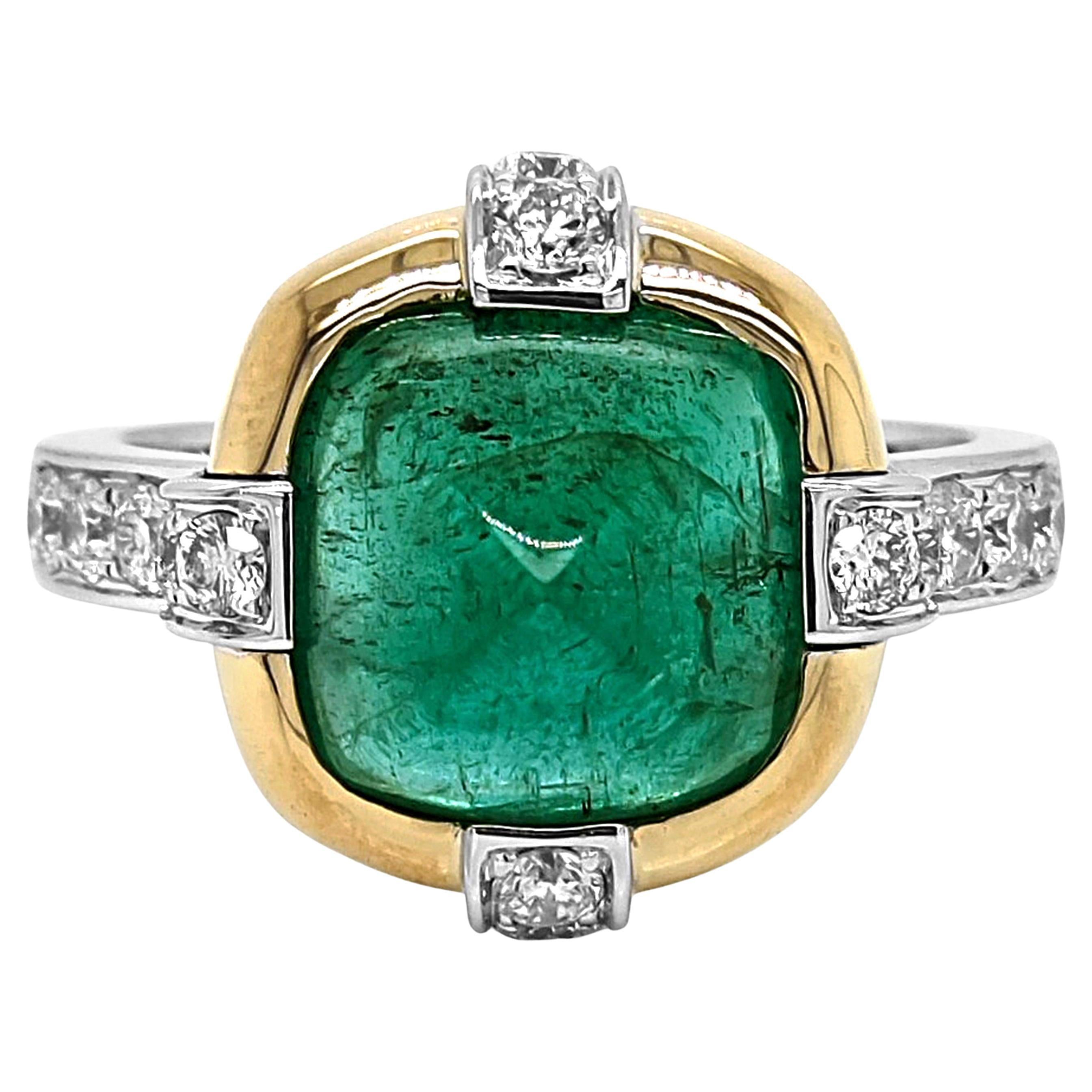 9.64 Carat Emerald and White Diamond White and Yellow Gold Ring