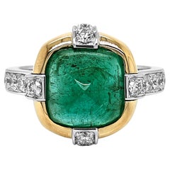 9.64 Carat Emerald and White Diamond White and Yellow Gold Ring