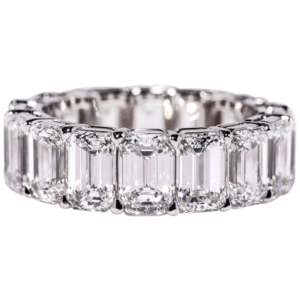 9.64 Carat GIA Certified Platinum Emerald Cut Eternity Band For Sale