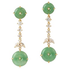 Boucles d'oreilles en or 14 carats avec diamants et jade de 9,64 carats