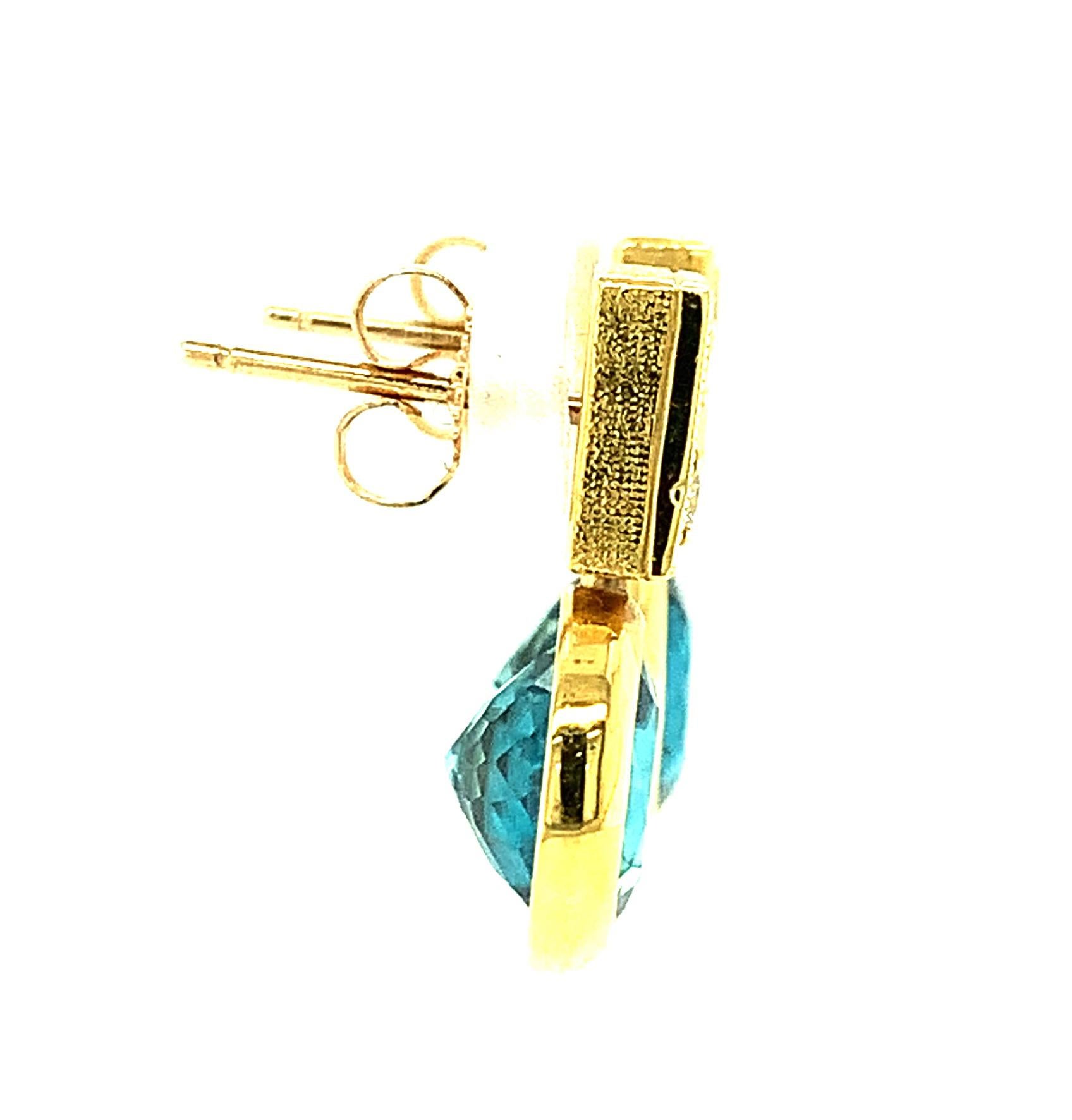 Blaue Zirkon- und Diamant-Tropfen-Ohrringe aus 18 Karat Gelbgold, insgesamt 9,64 Karat (Kunsthandwerker*in) im Angebot