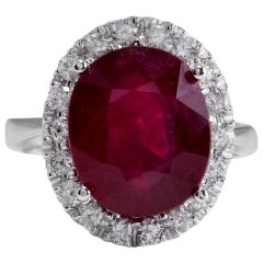 9.65 Carat Impressive Natural Red Ruby and Diamond 14 Karat White Gold Ring