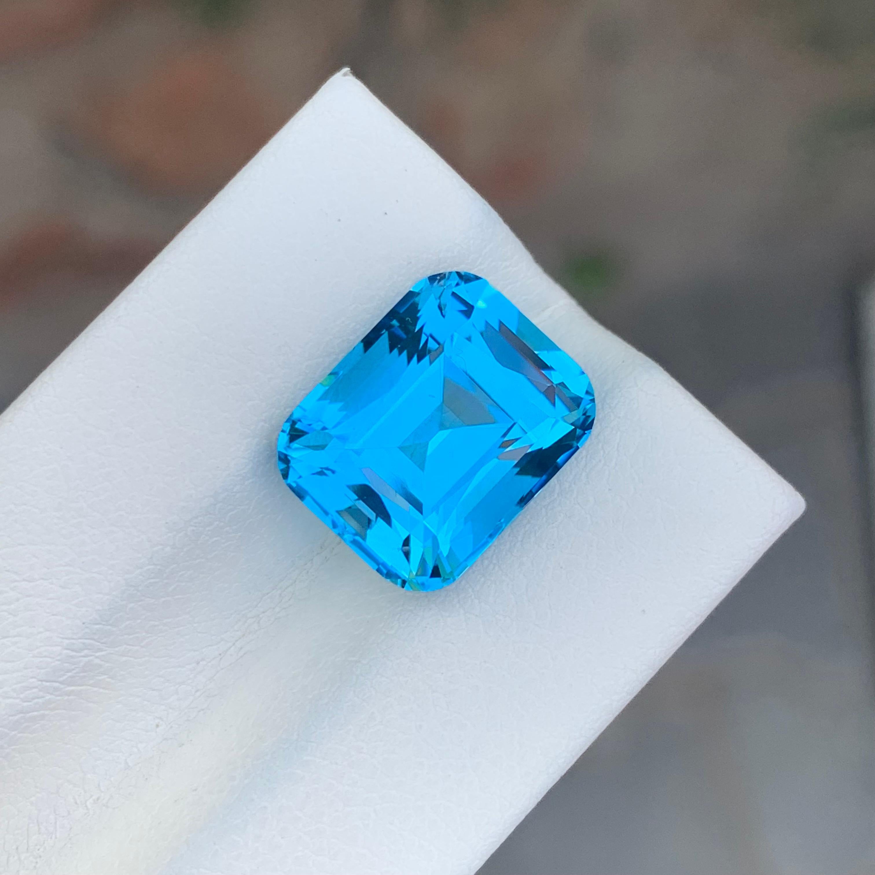 9.65 Carat Natural Loose Electric Blue Topaz Cushion Shape Gem 4