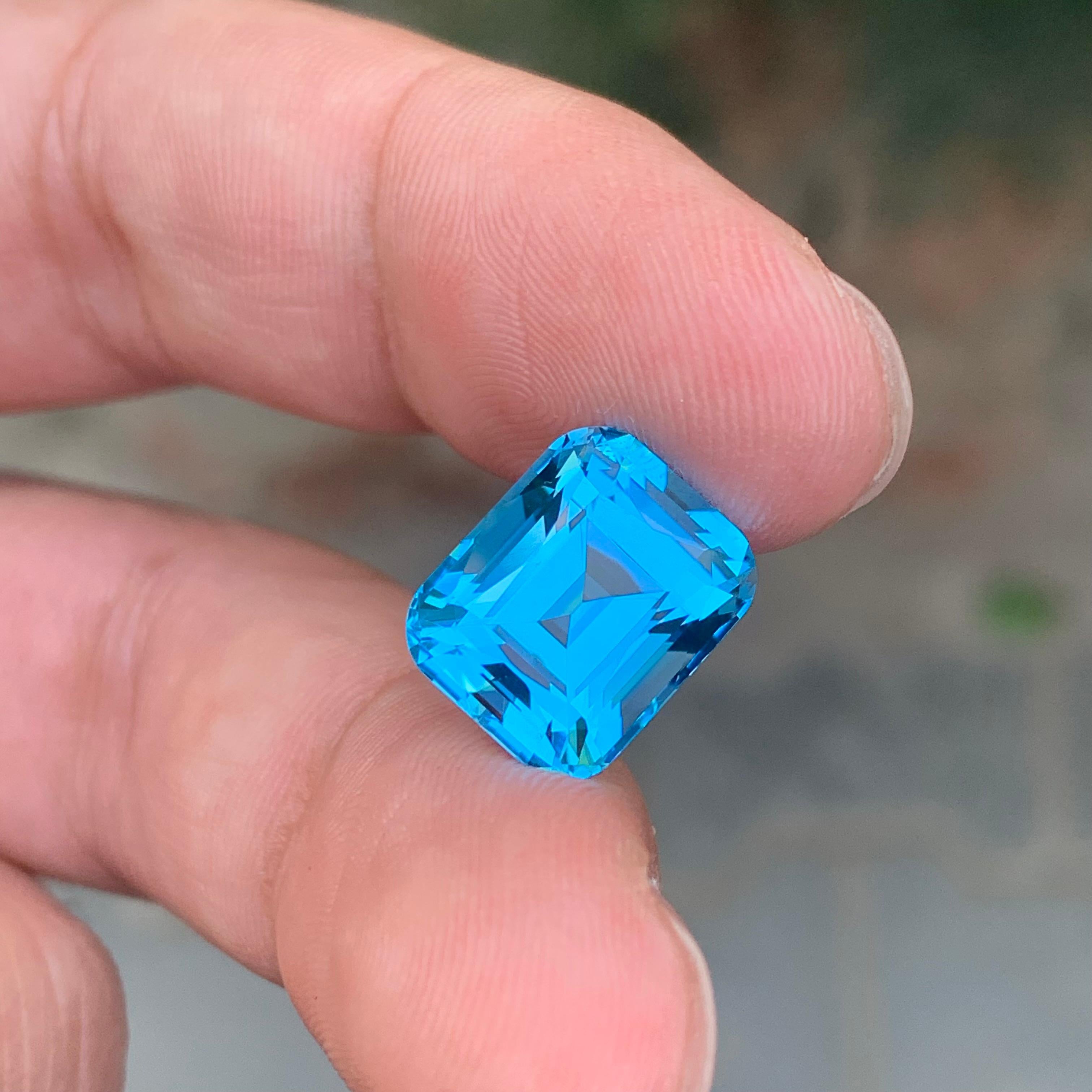 9.65 Carat Natural Loose Electric Blue Topaz Cushion Shape Gem 1