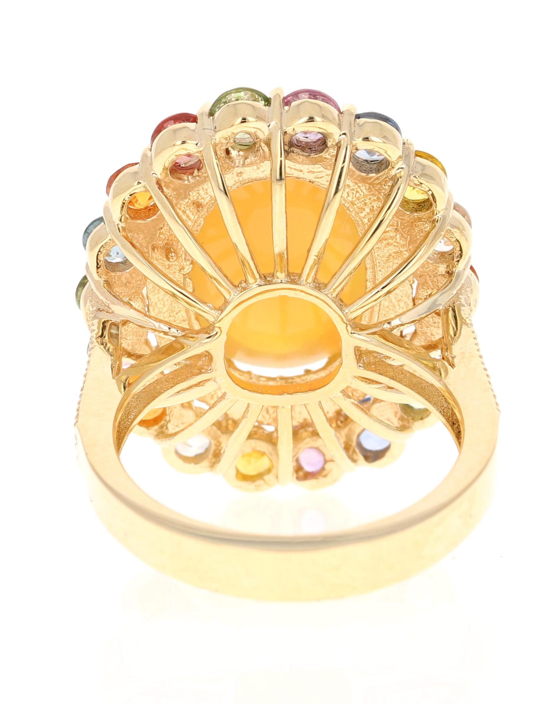 Contemporary 9.65 Carat Opal Sapphire Diamond Yellow Gold Cocktail Ring For Sale