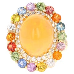 Anillo de cóctel de oro amarillo con ópalo, zafiro y diamantes de 9,65 quilates