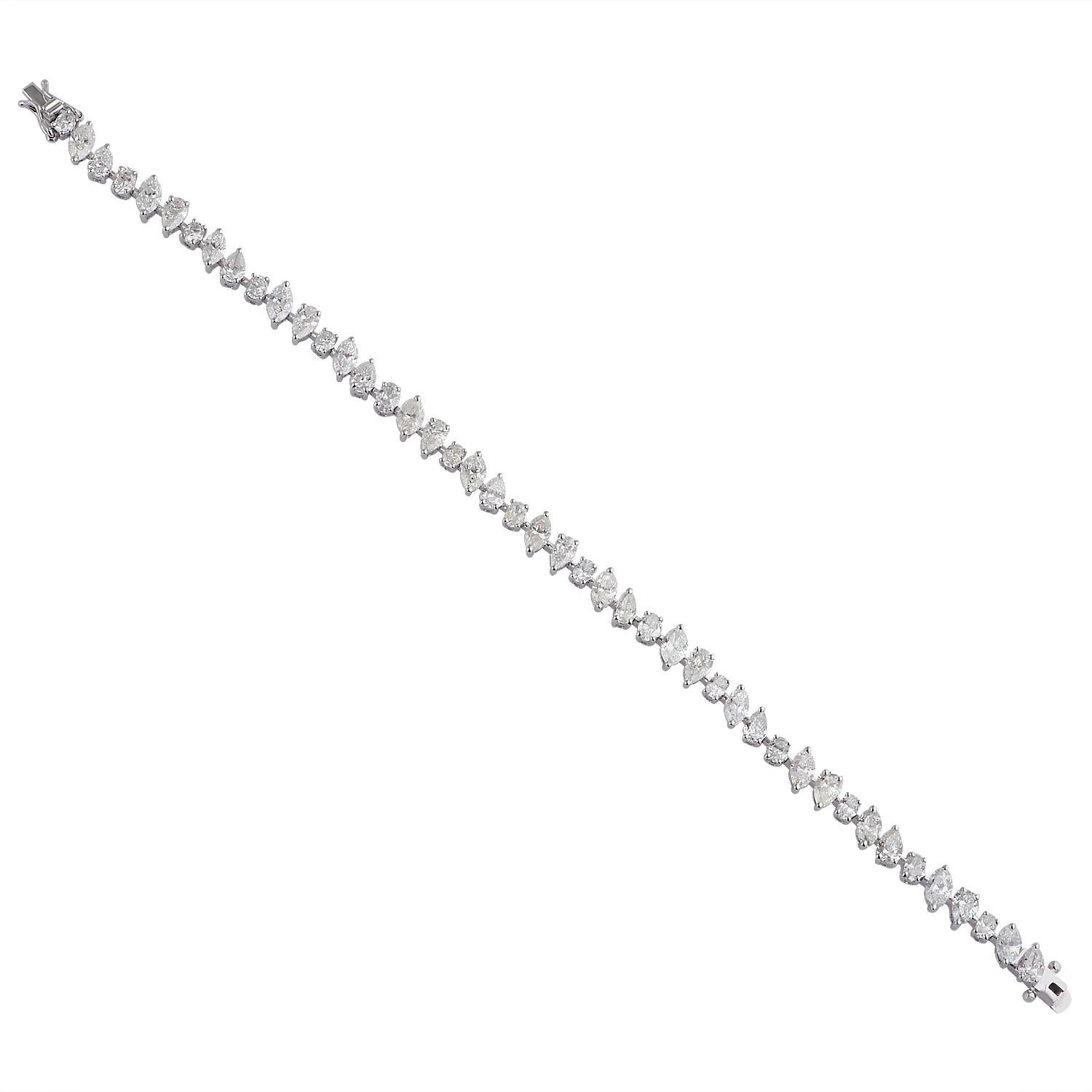 Modern 9.65 Carat Pear Marquise Oval Diamond Bracelet 18 Kt White Gold Handmade Jewelry For Sale