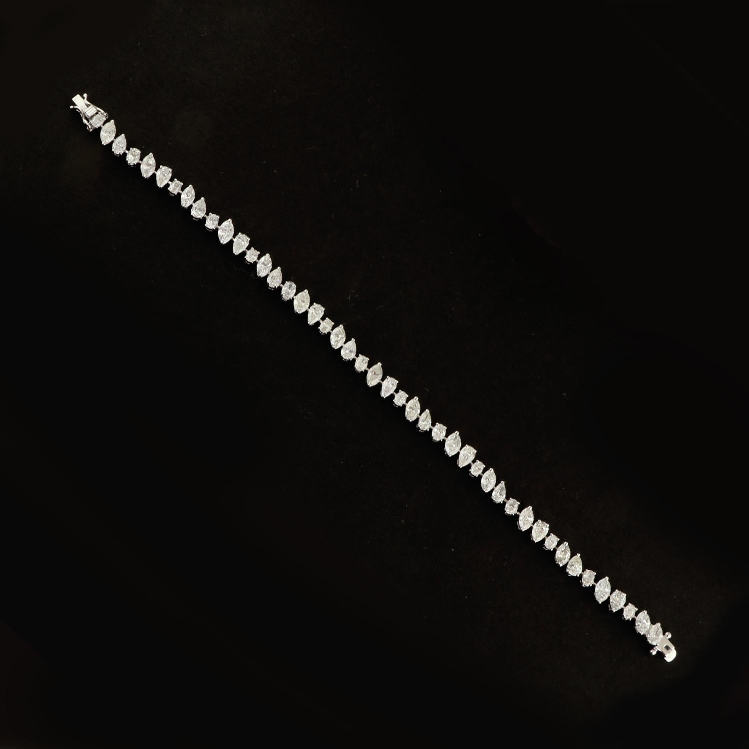 Women's 9.65 Carat Pear Marquise Oval Diamond Bracelet 18 Kt White Gold Handmade Jewelry For Sale