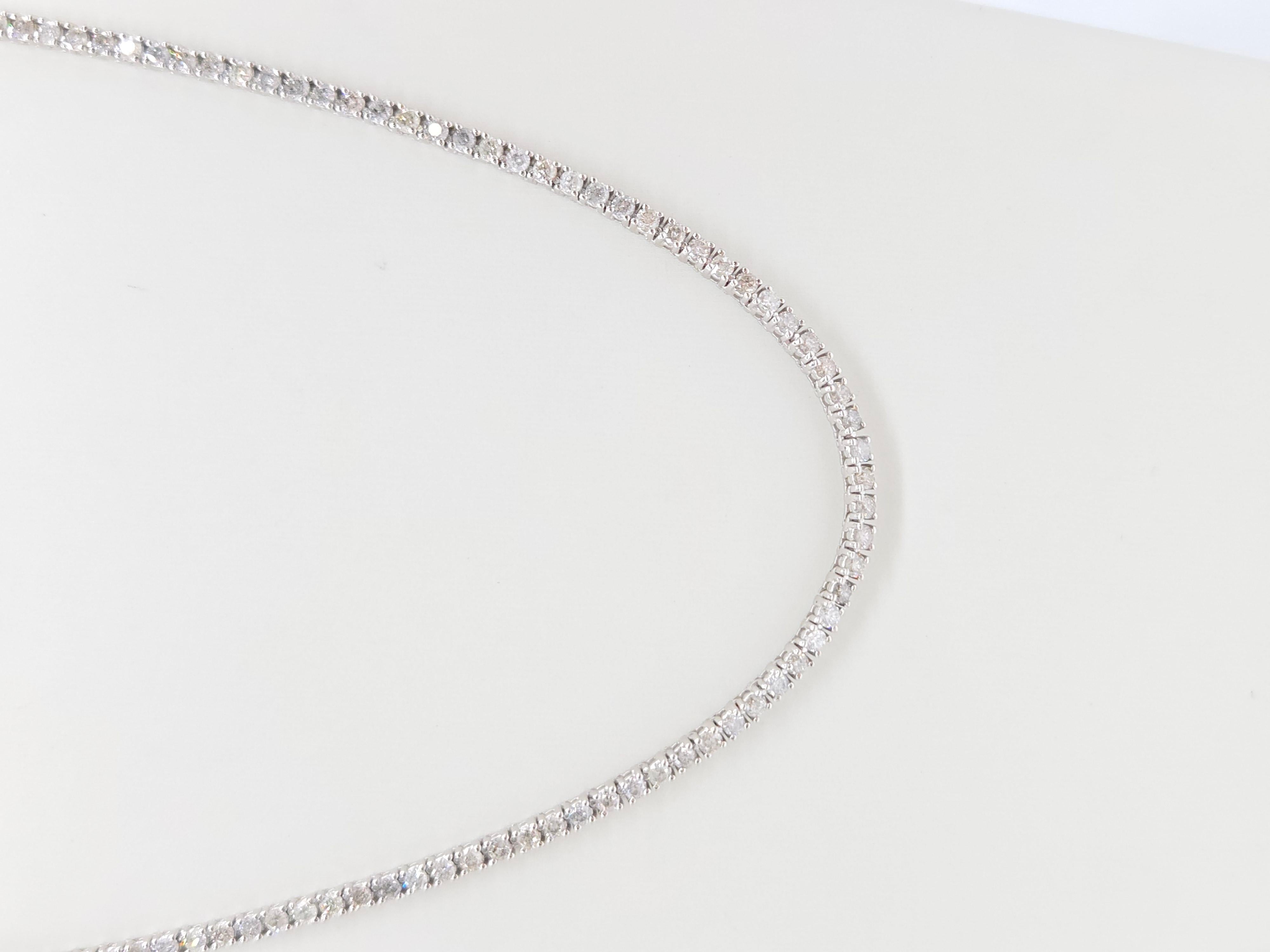9,65 Karat runde natürliche Diamant-Tennis-Halskette 14 Karat Weißgold 20'' (Rundschliff) im Angebot