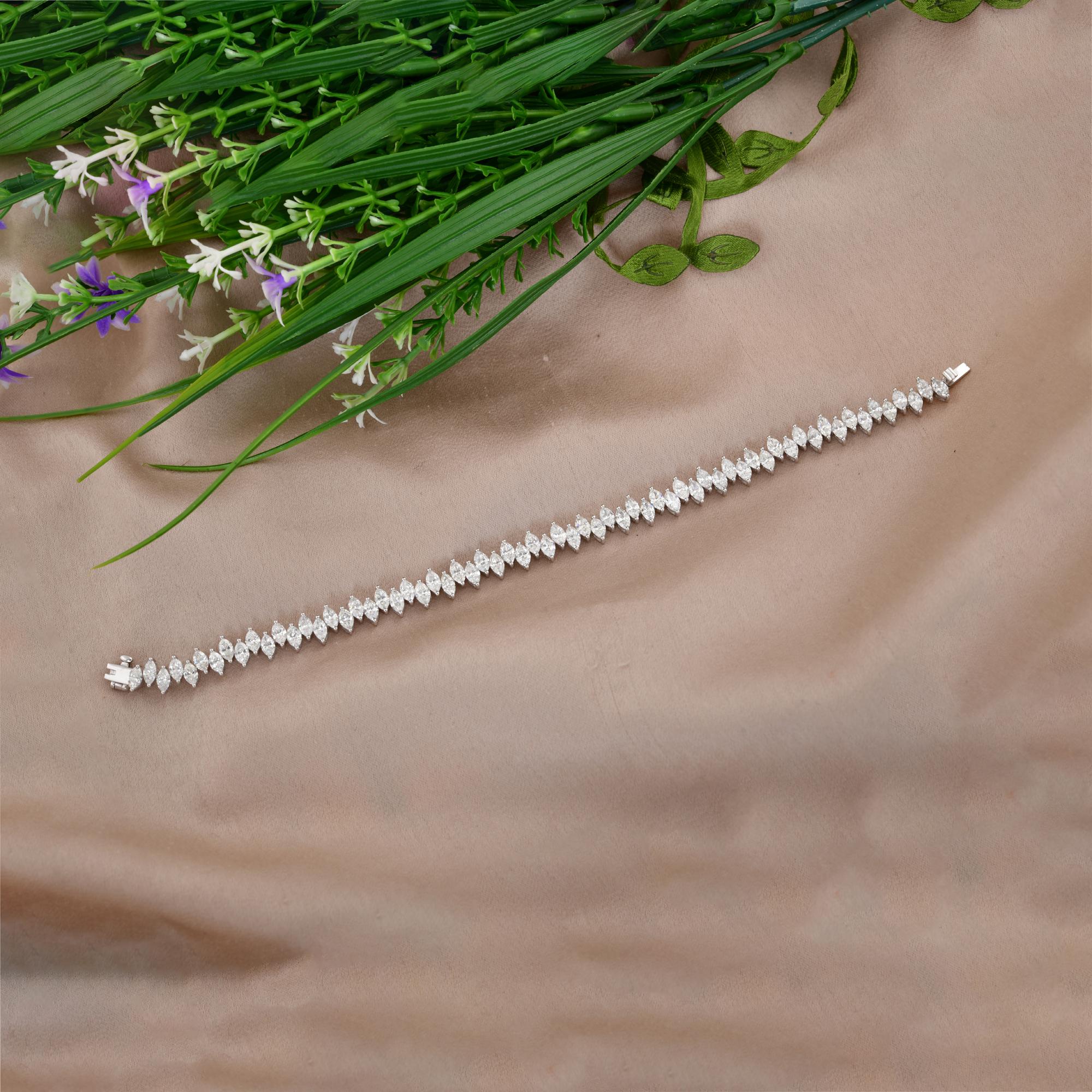 Modern 9.65 Carat SI/H Marquise Diamond Bracelet Zigzag Bracelet 14 Karat White Gold For Sale