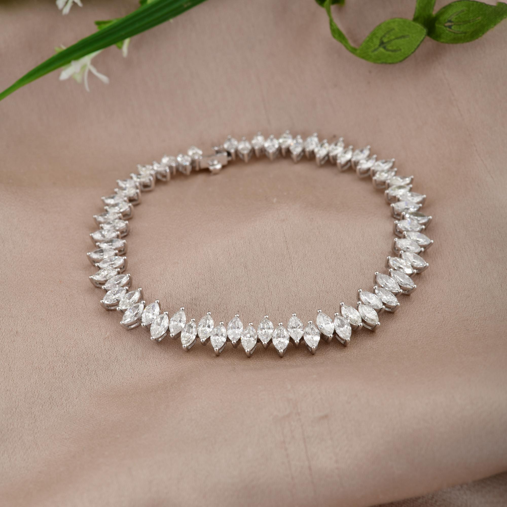 Marquise Cut 9.65 Carat SI/H Marquise Diamond Bracelet Zigzag Bracelet 14 Karat White Gold For Sale