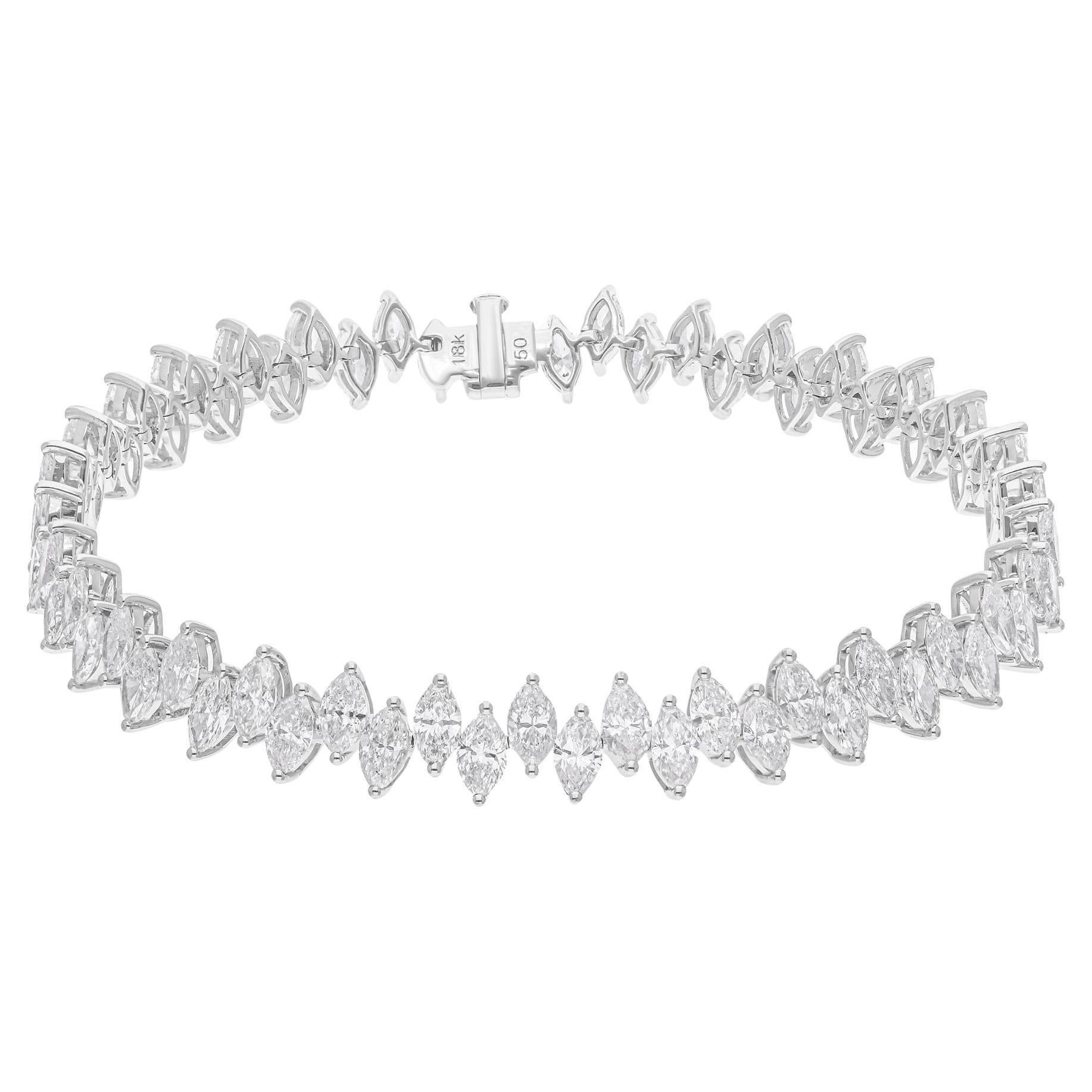 9.65 Carat SI/H Marquise Diamond Bracelet Zigzag Bracelet 14 Karat White Gold