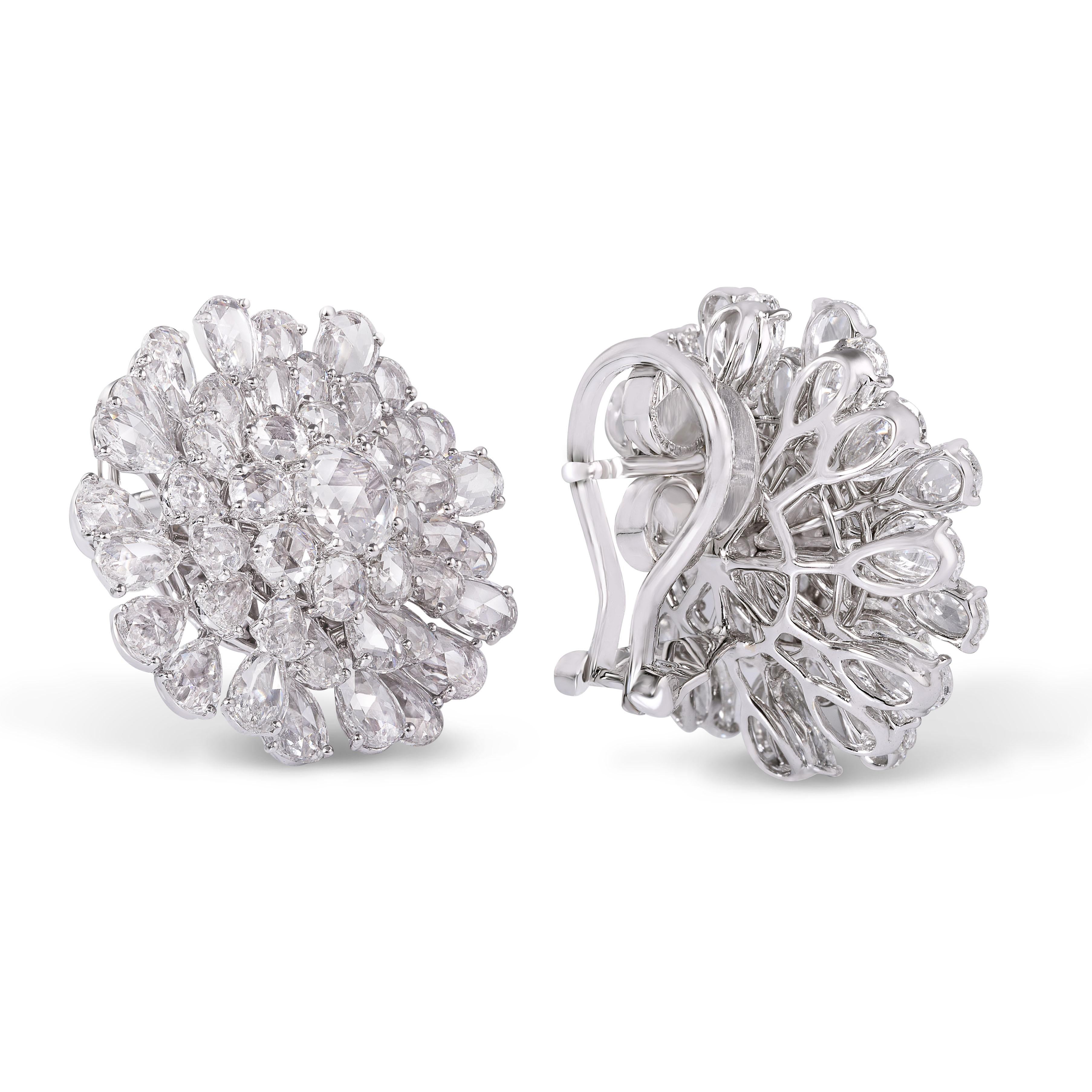 Rarever brings the Floral collection taking the inspiration from the beauty and uniqueness of the flower. The earring is crafted with 89 Rose cut diamonds set in step setting to attain the floral form of the earring, surrounding the Round Rose cut