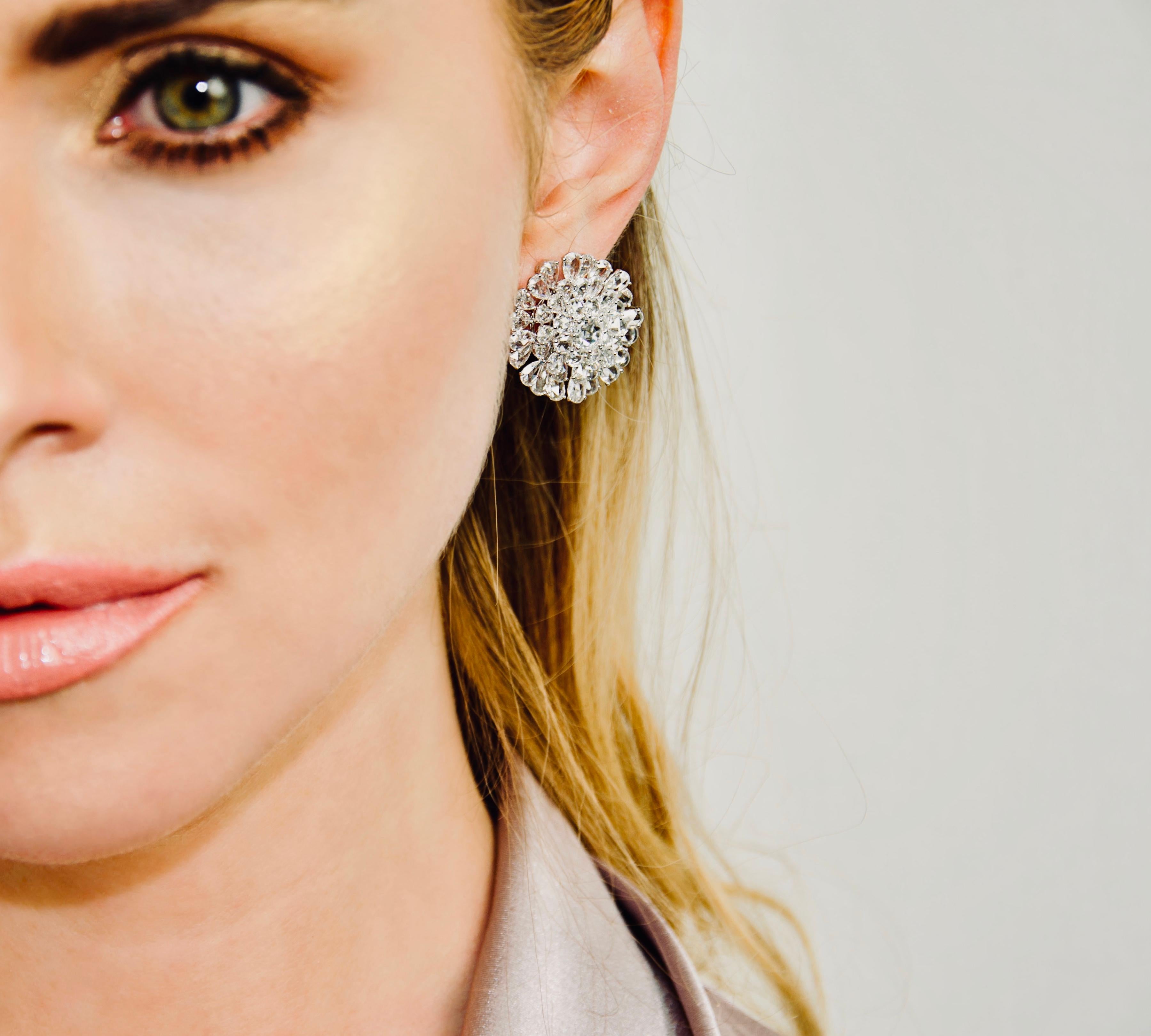Women's 9.65 Carats Fancy Rose Cut Diamond Statement Earrings Studs Clip ons 