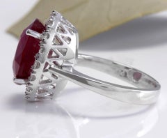 9,65 Karat beeindruckender natürlicher roter Rubin und Diamant 14 Karat Weißgold Ring