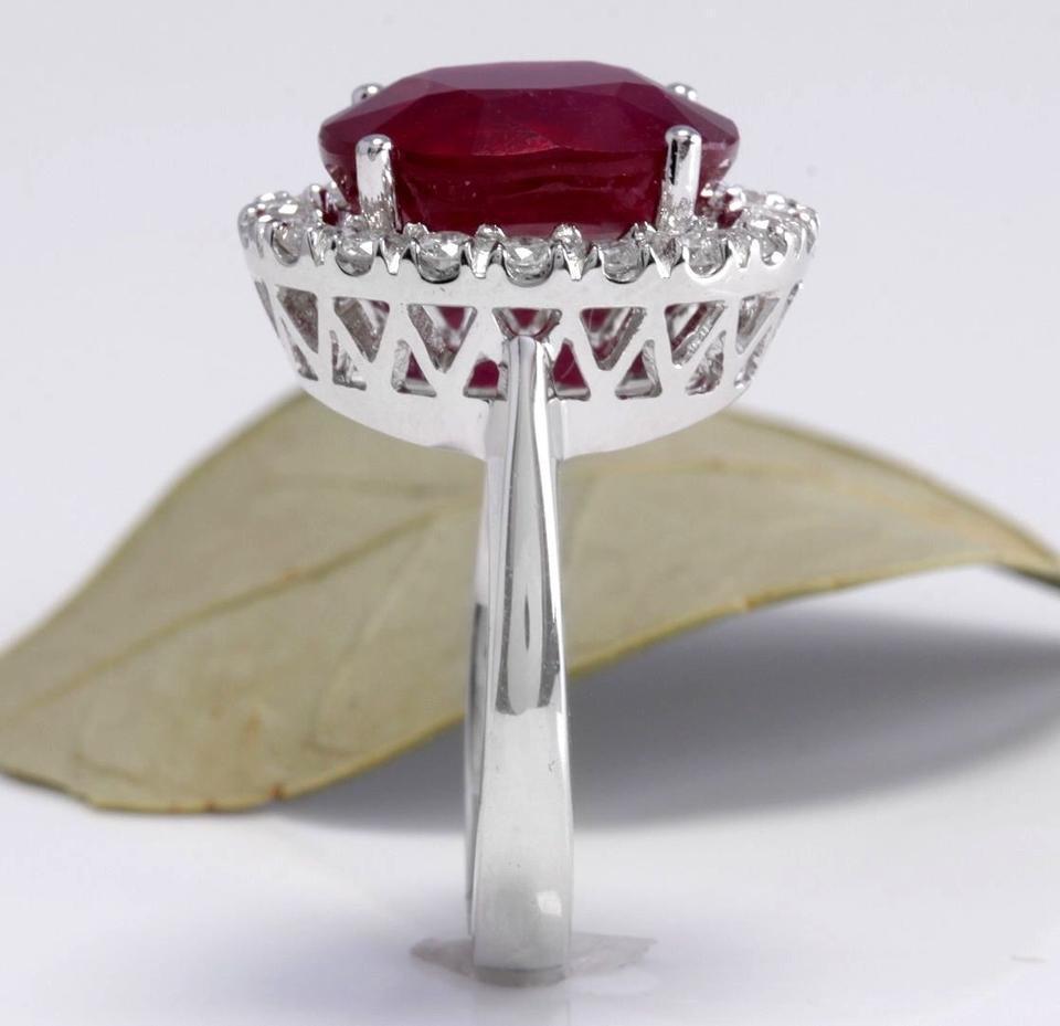 Mixed Cut 9.65 Carat Impressive Natural Red Ruby and Diamond 14 Karat White Gold Ring For Sale