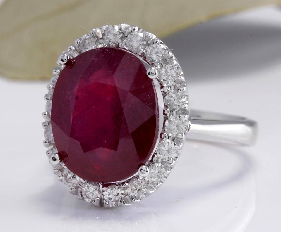 Mixed Cut 9.65 Carat Impressive Natural Red Ruby and Diamond 14 Karat White Gold Ring For Sale