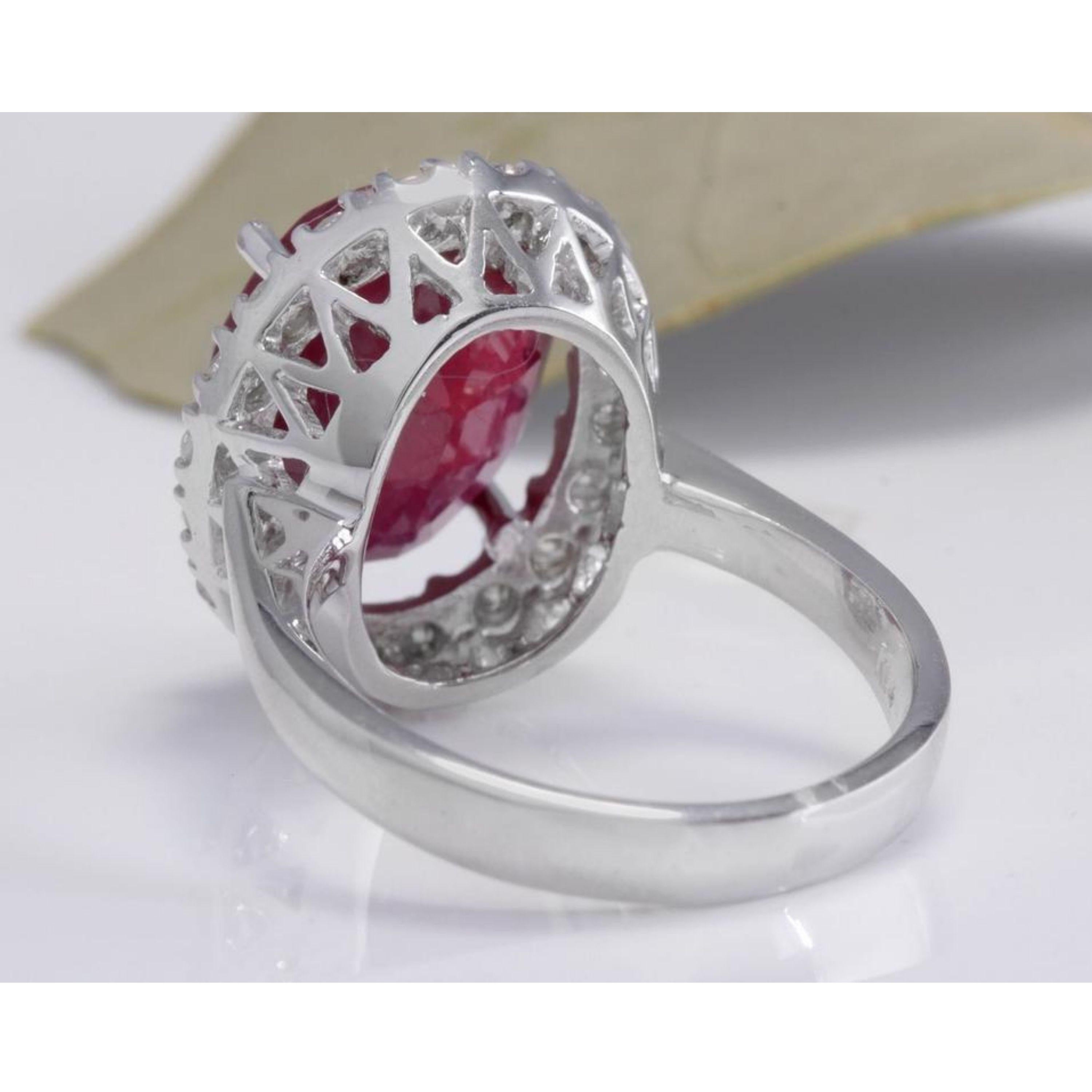 Women's 9.65 Carat Impressive Natural Red Ruby and Diamond 14 Karat White Gold Ring For Sale