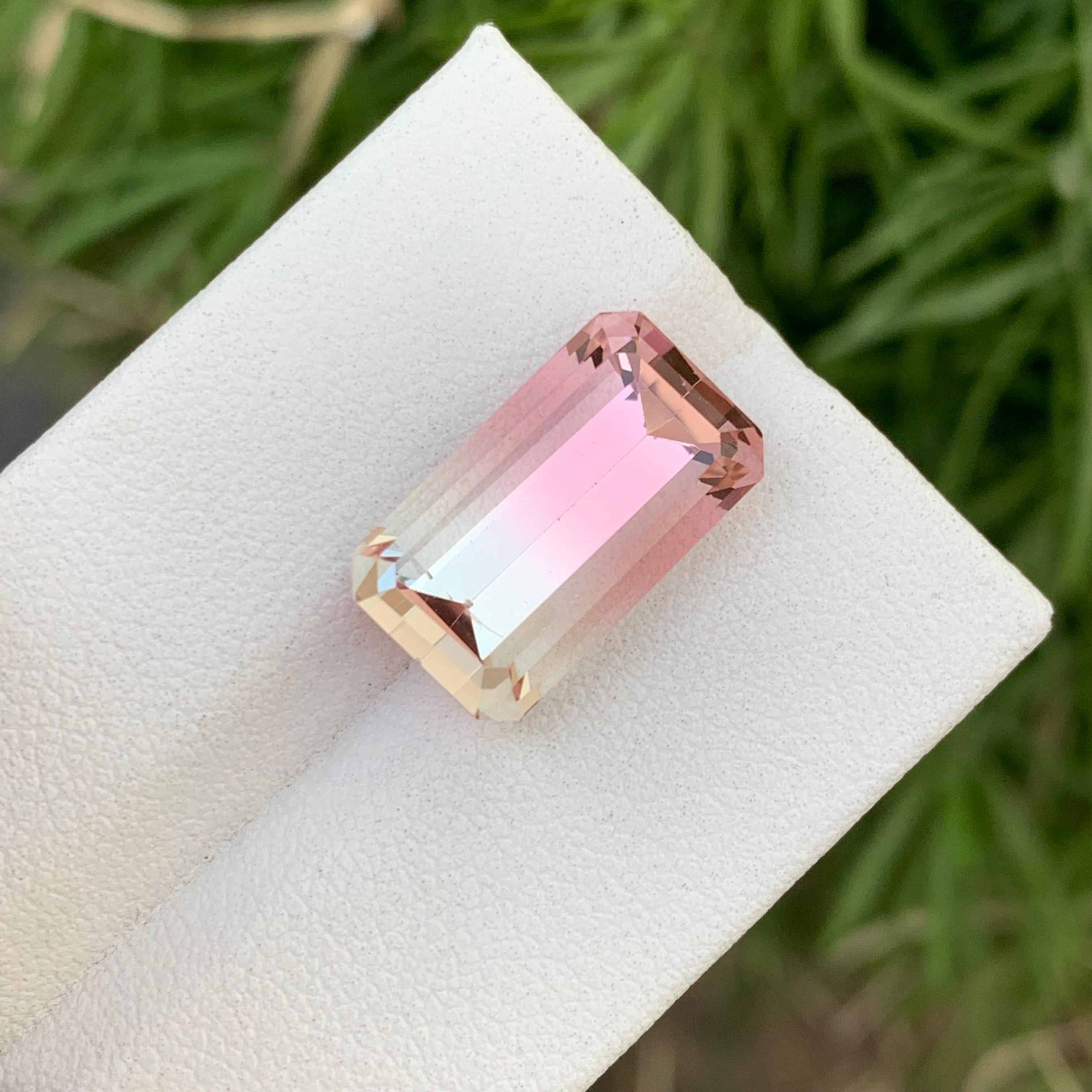 9.65 Carats Natural Loose Pink Bicolour Tourmaline Emerald Shape Ring Jewellery  For Sale 4