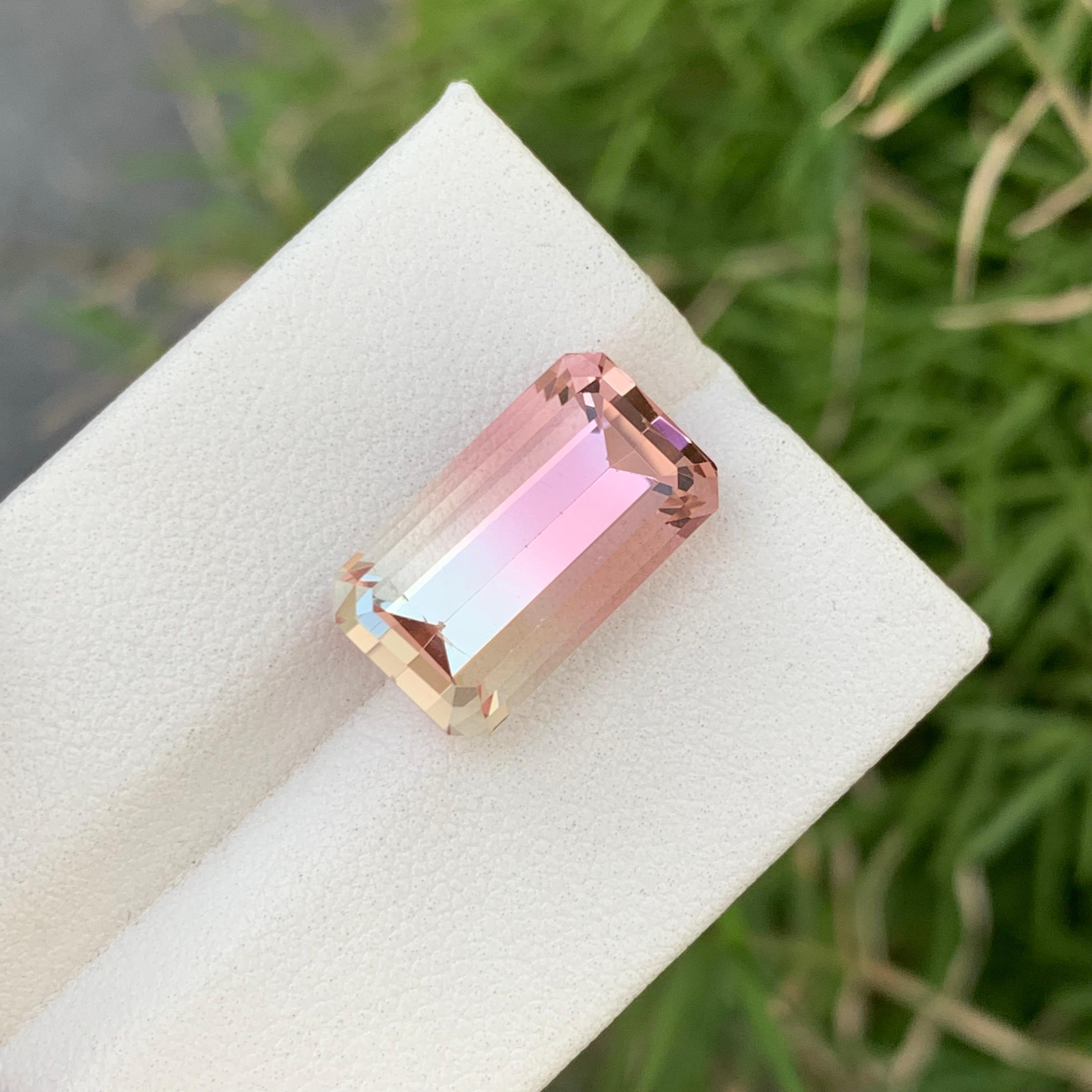 9,65 Karat natürlicher loser rosafarbener Bicolour-Turmalin in Smaragdform Ringschmuck im Angebot 8