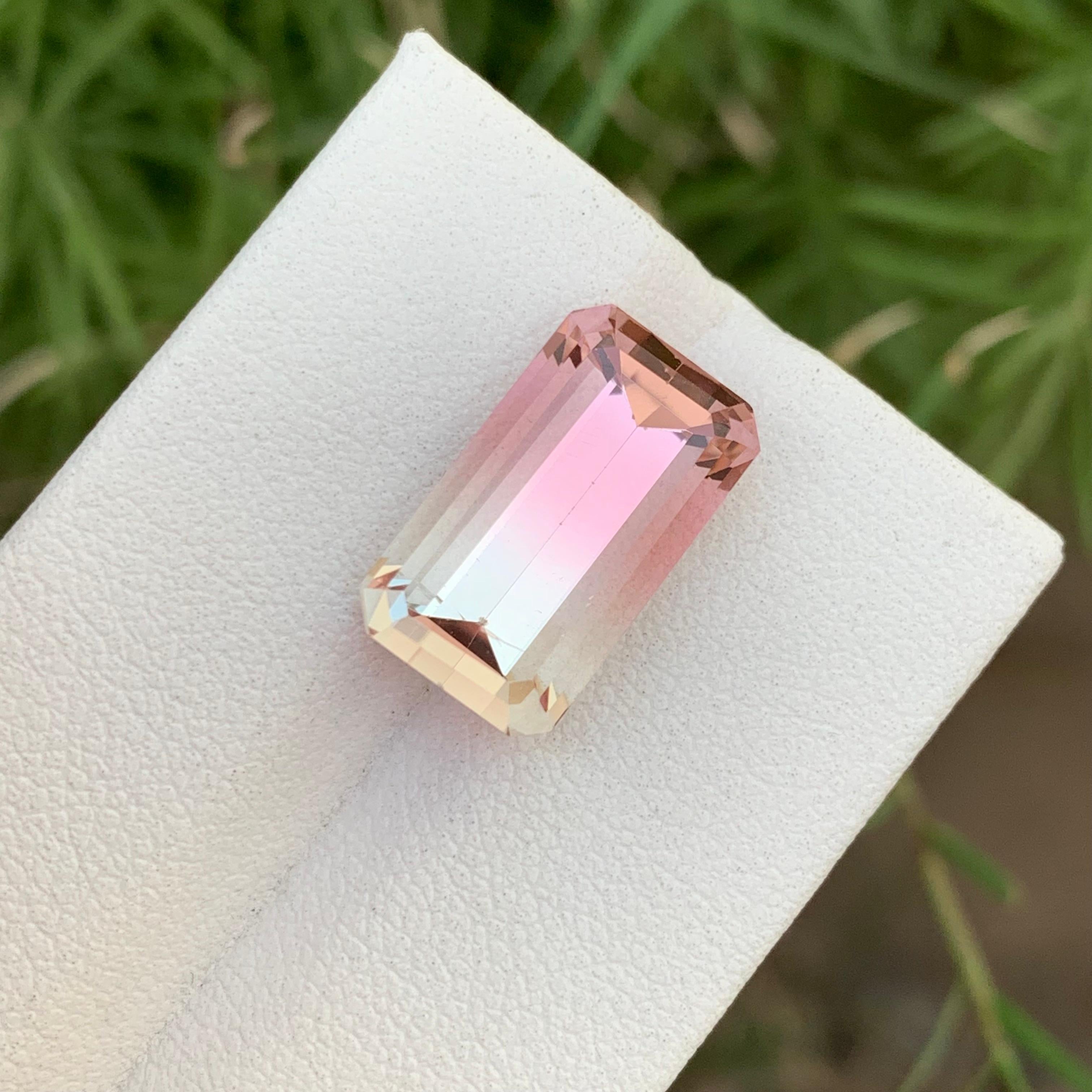 Arts and Crafts 9.65 Carats Natural Loose Pink Bicolour Tourmaline Emerald Shape Ring Jewellery  For Sale