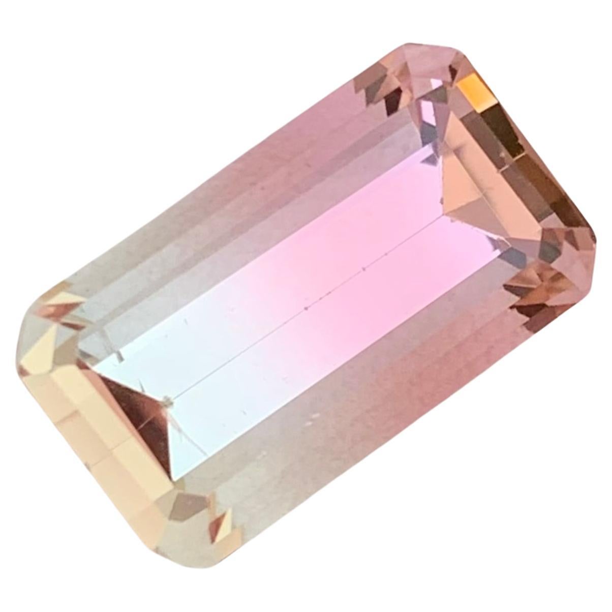 9.65 Carats Natural Loose Pink Bicolour Tourmaline Emerald Shape Ring Jewellery  For Sale