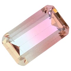 Used 9.65 Carats Natural Loose Pink Bicolour Tourmaline Emerald Shape Ring Jewellery 