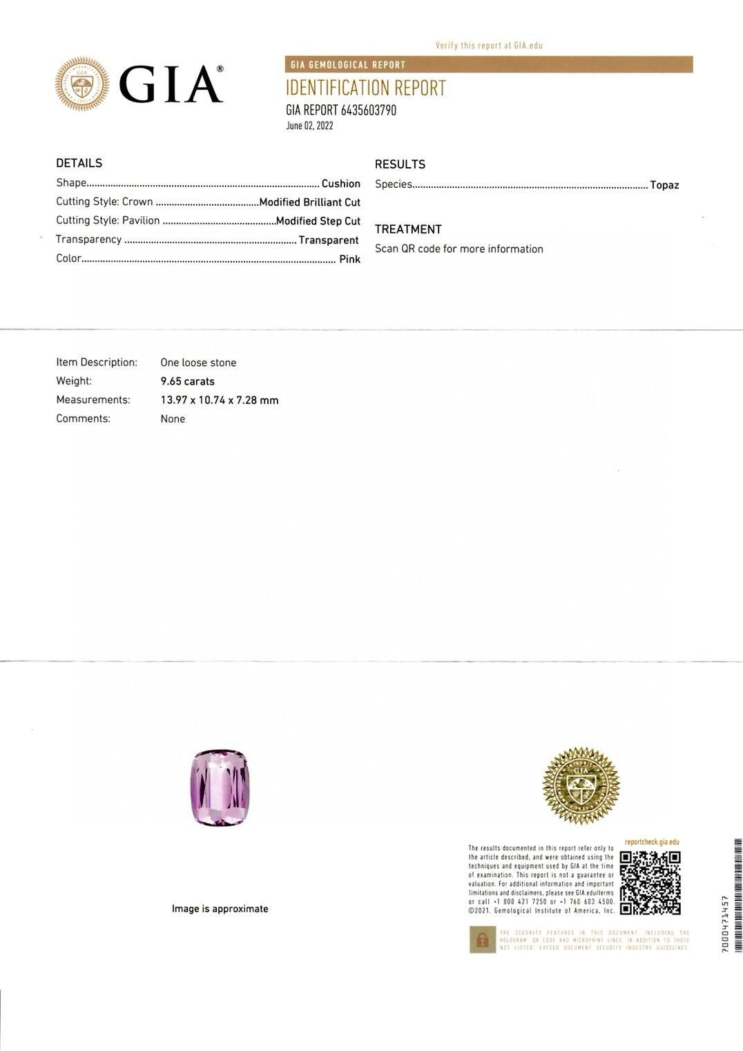GIA 9.65 Carats Rare Natural Imperial Topaz pink color of Brazil In New Condition For Sale In bangkok, TH