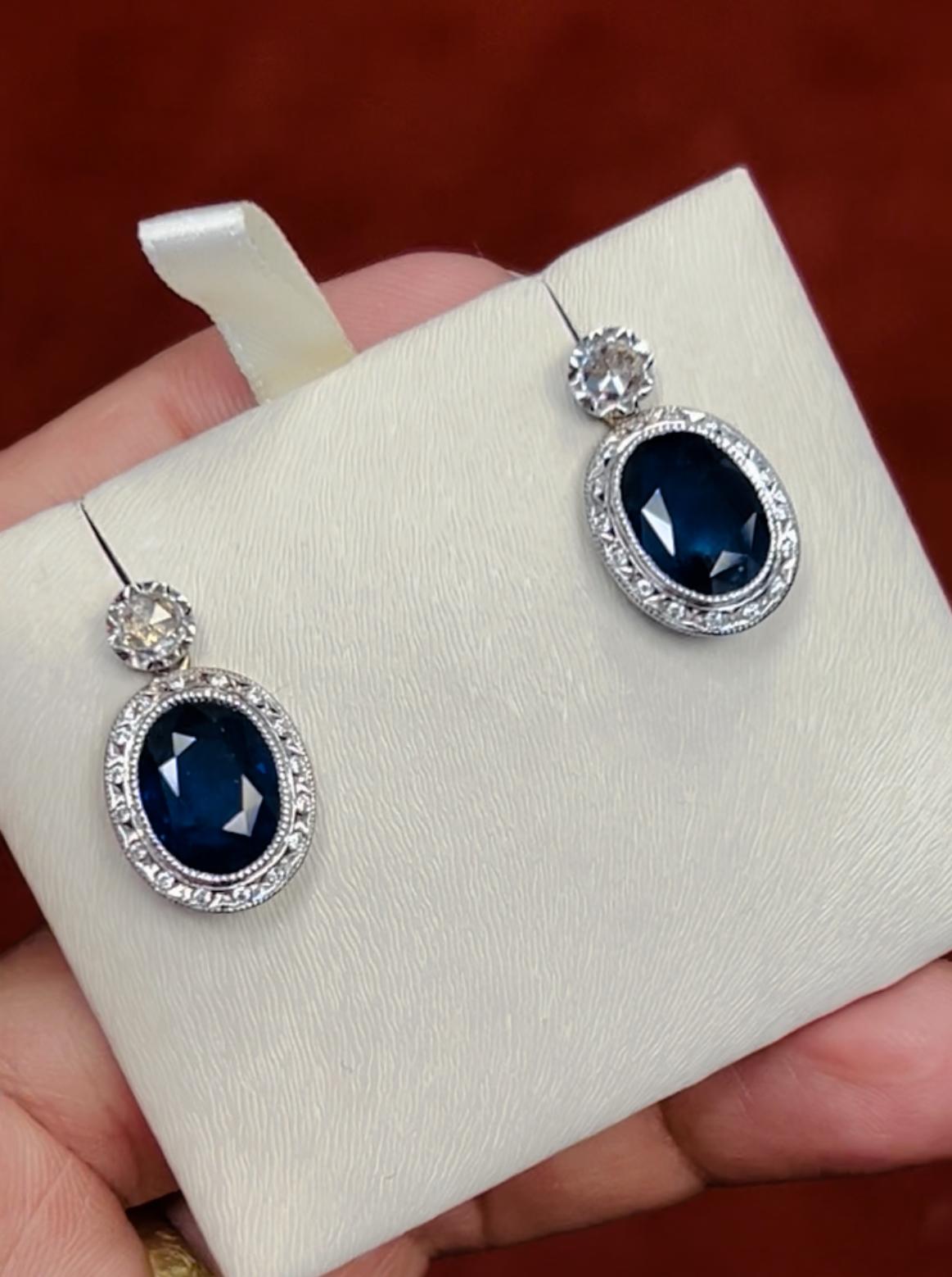 Modern 9.65ct Blue Sapphire earrings in 18K white gold.  For Sale