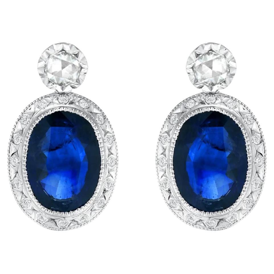9.65ct Blue Sapphire earrings in 18K white gold.  For Sale