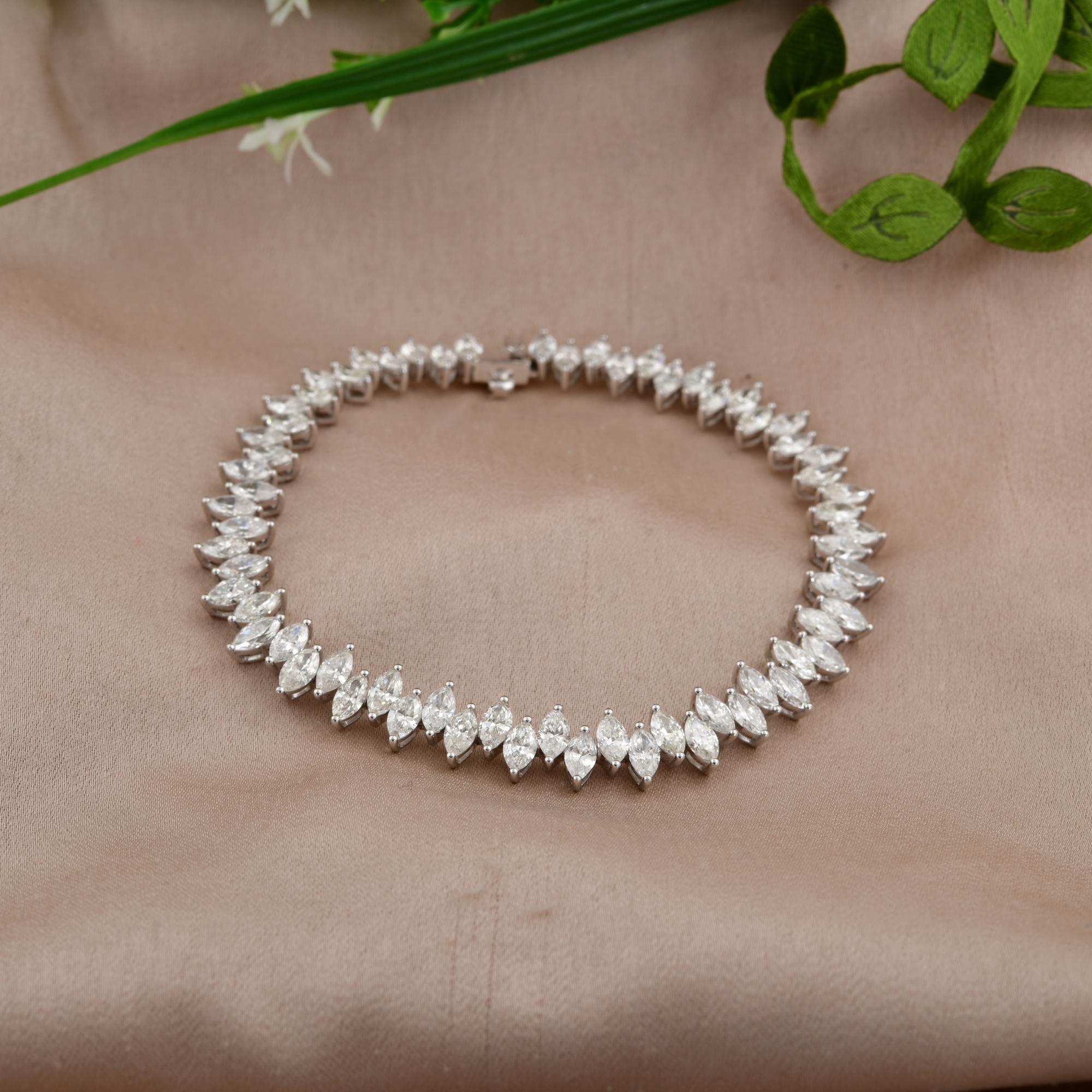 Pulsera de tenis con diamantes marquesa SI/H de 9,65 qt en oro blanco de 14 quilates Joyería fina en venta 1
