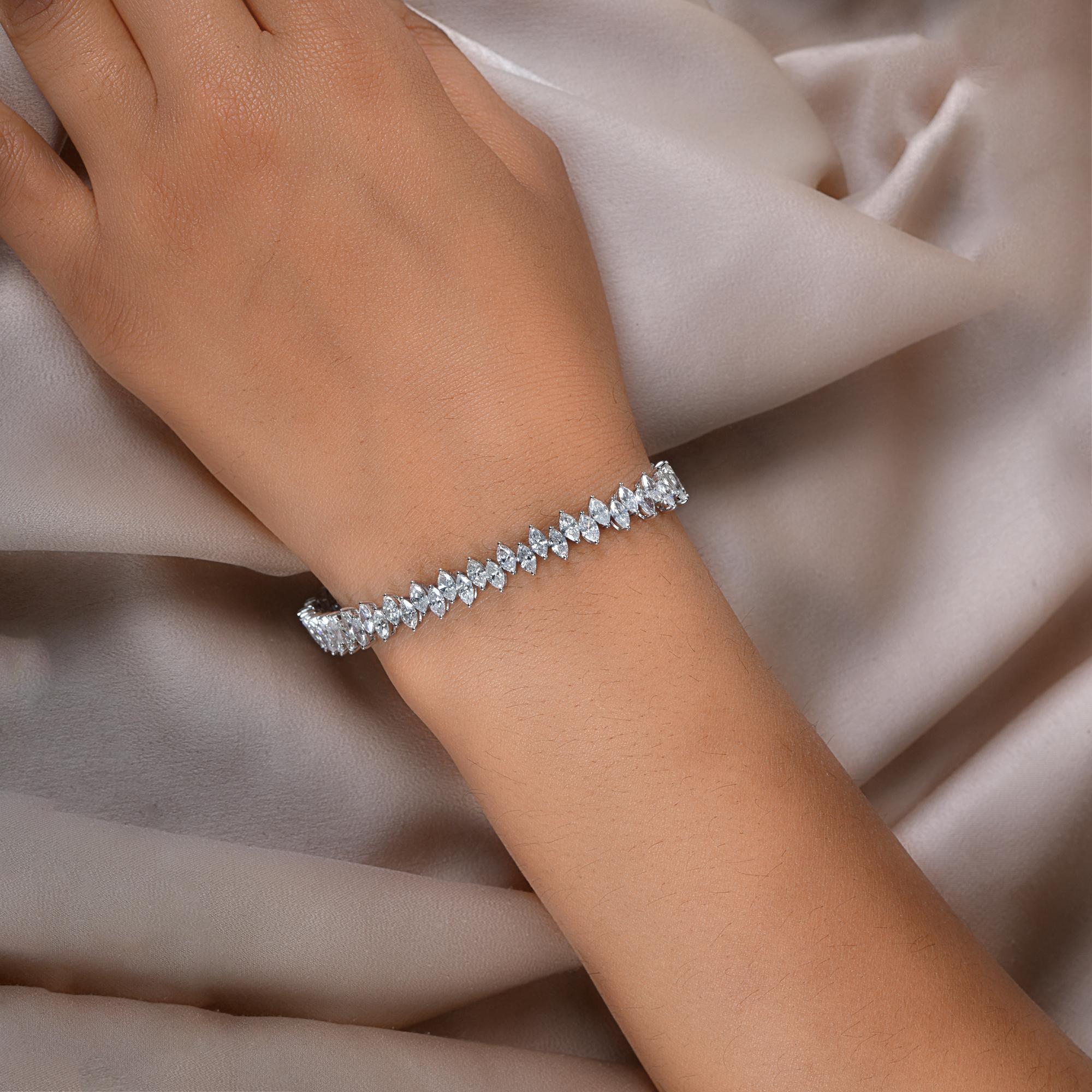 Pulsera de tenis con diamantes marquesa SI/H de 9,65 qt en oro blanco de 14 quilates Joyería fina en venta 2