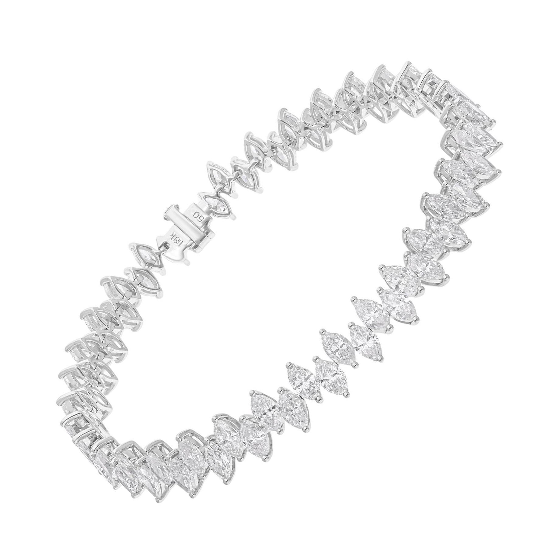 Pulsera de tenis con diamantes marquesa SI/H de 9,65 qt en oro blanco de 14 quilates Joyería fina