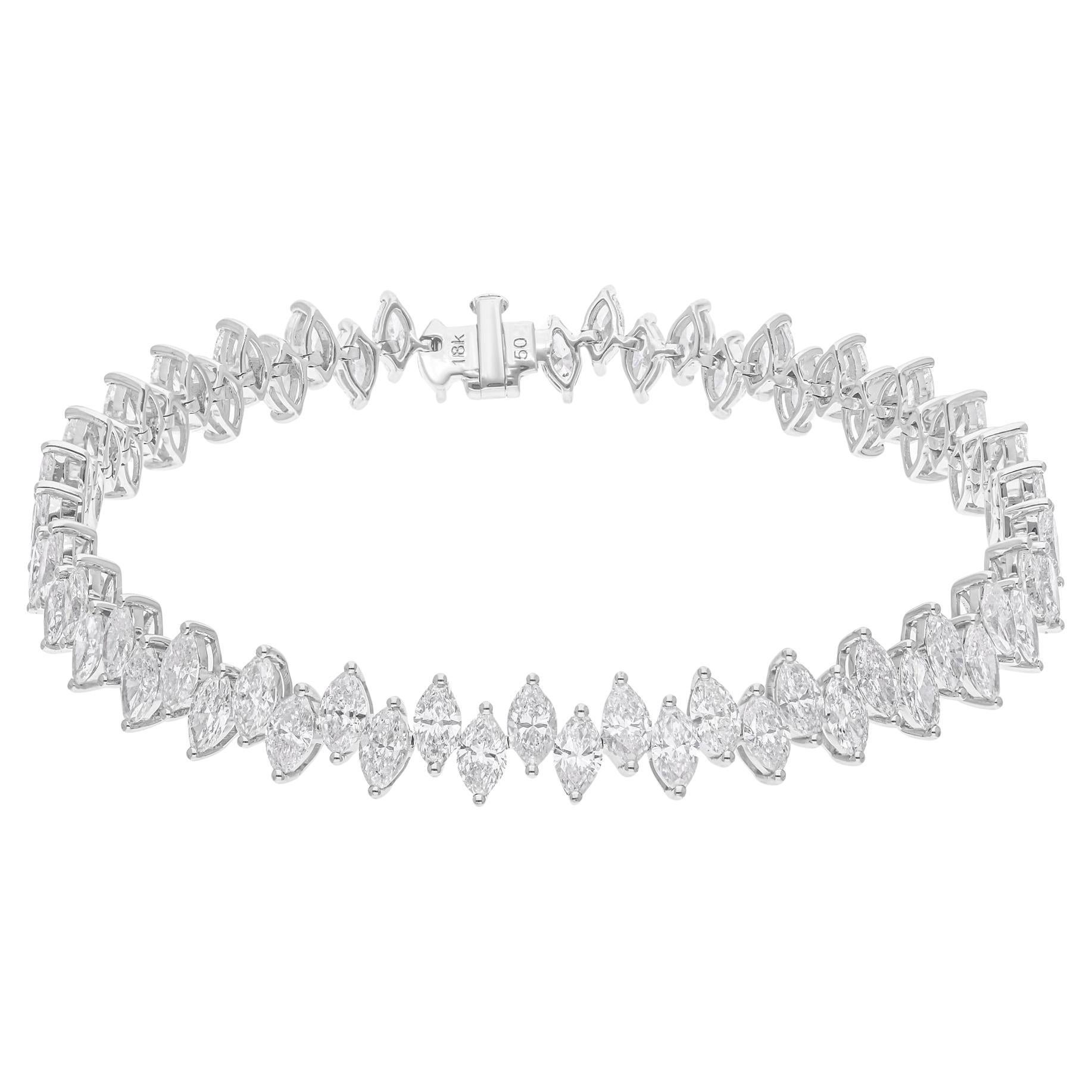 Pulsera de tenis con diamantes marquesa SI/H de 9,65 qt en oro blanco de 18 quilates Joyería fina