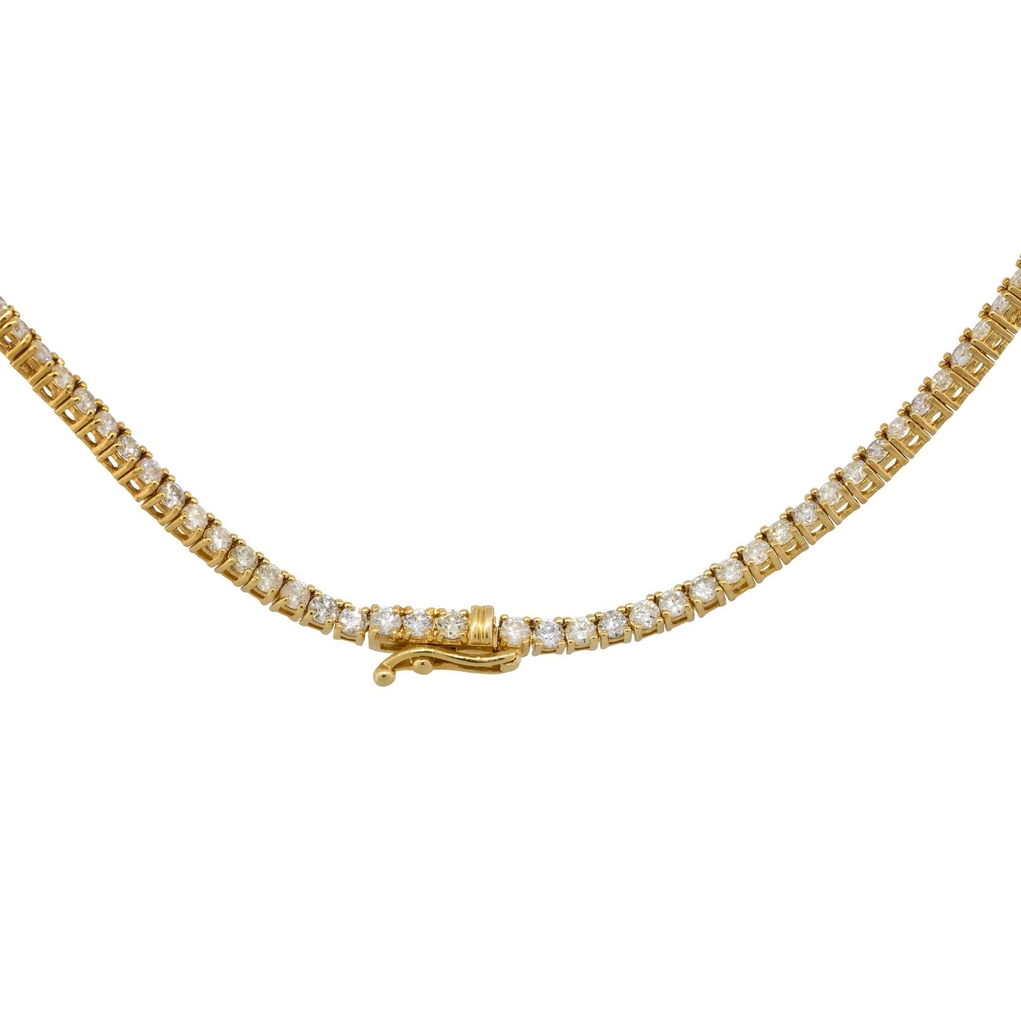 Round Cut 9.66 Carat Diamond Tennis Chain Necklace 14 Karat in Stock