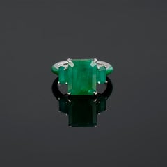 9.66 Carat Emerald and Three Stone Enamel Cocktail Ring