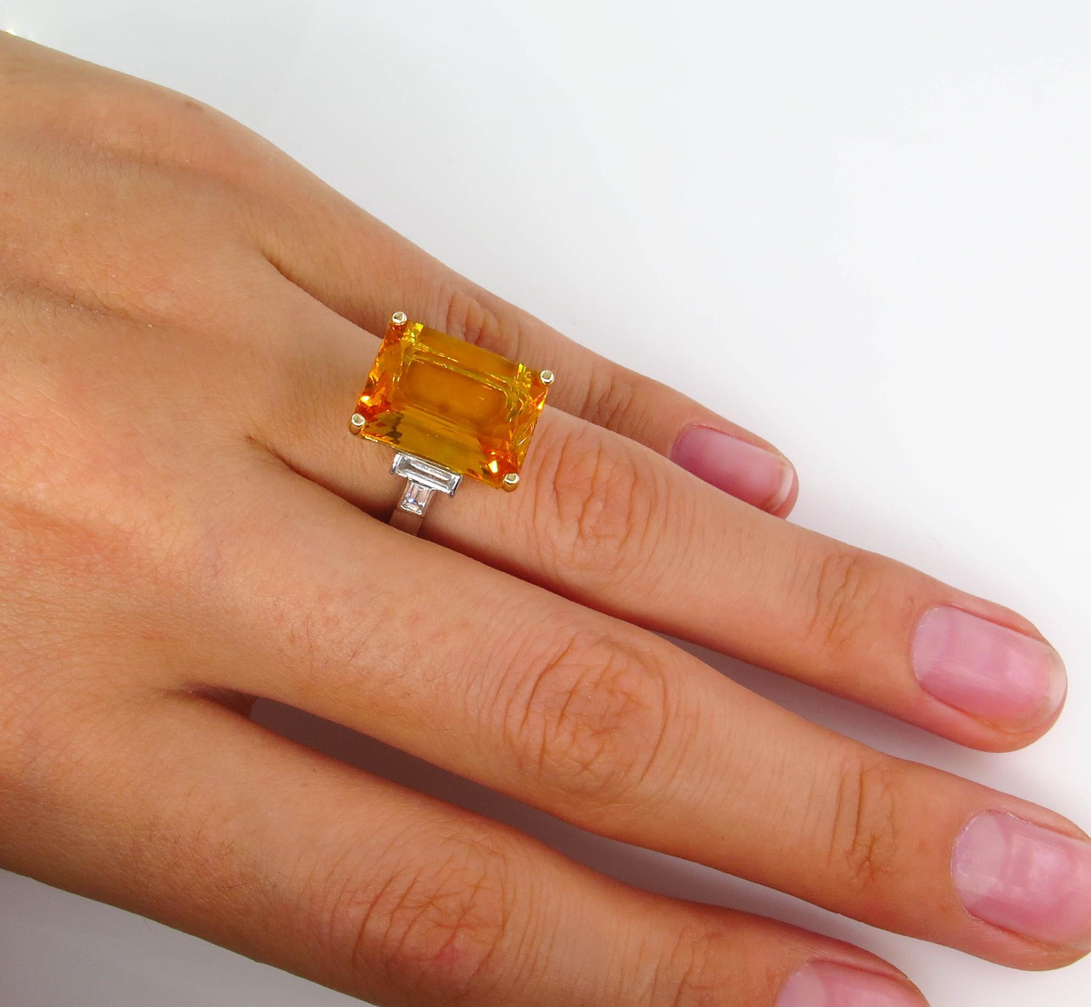 9.66 Carat GIA Natural Yellow-Orange Sapphire and Diamond Platinum Ring 7