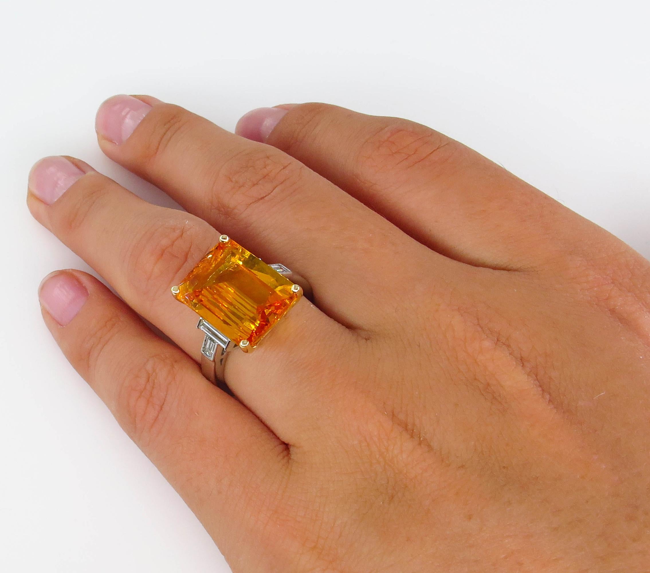 9.66 Carat GIA Natural Yellow-Orange Sapphire and Diamond Platinum Ring 8