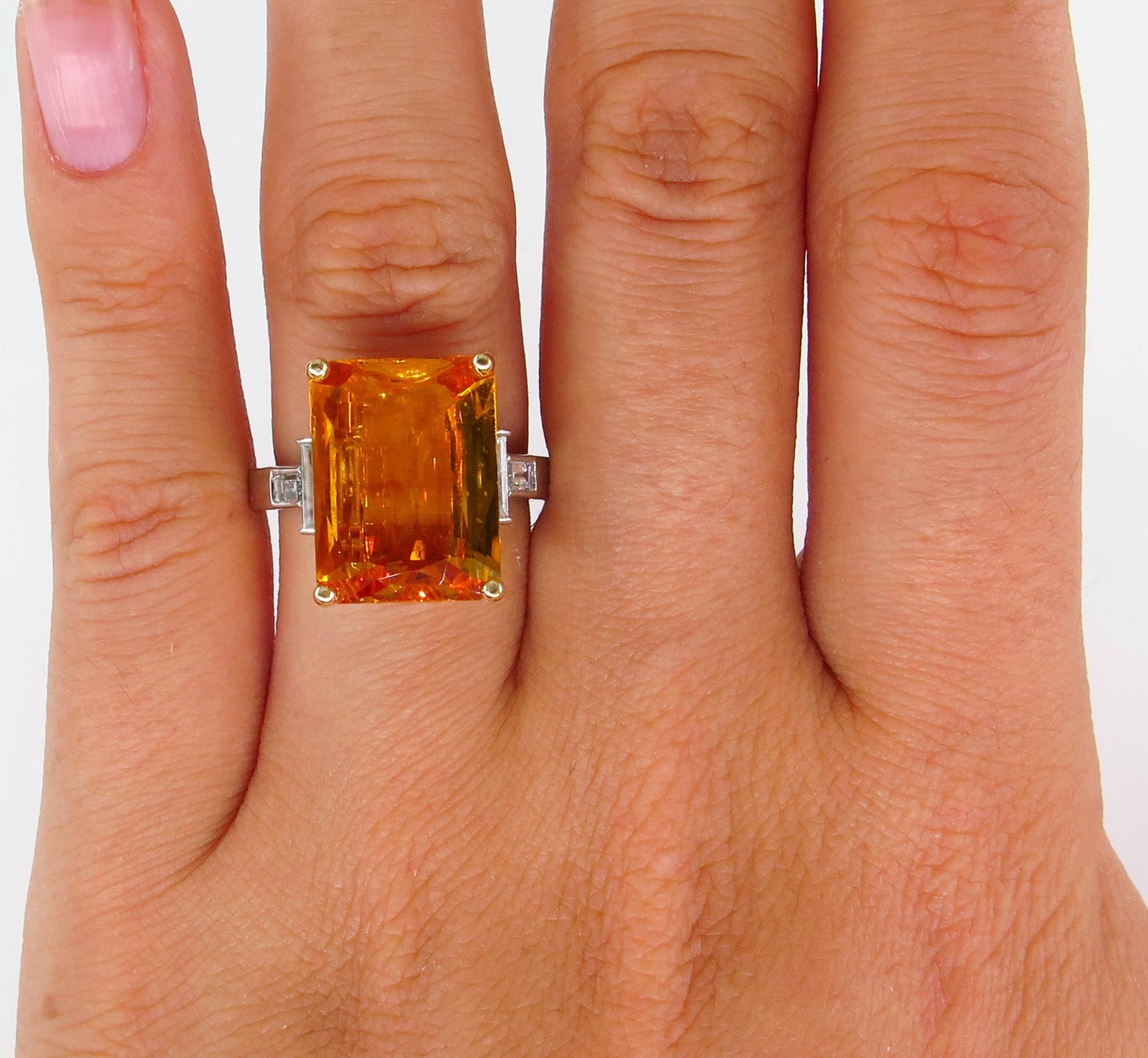 9.66 Carat GIA Natural Yellow-Orange Sapphire and Diamond Platinum Ring 9