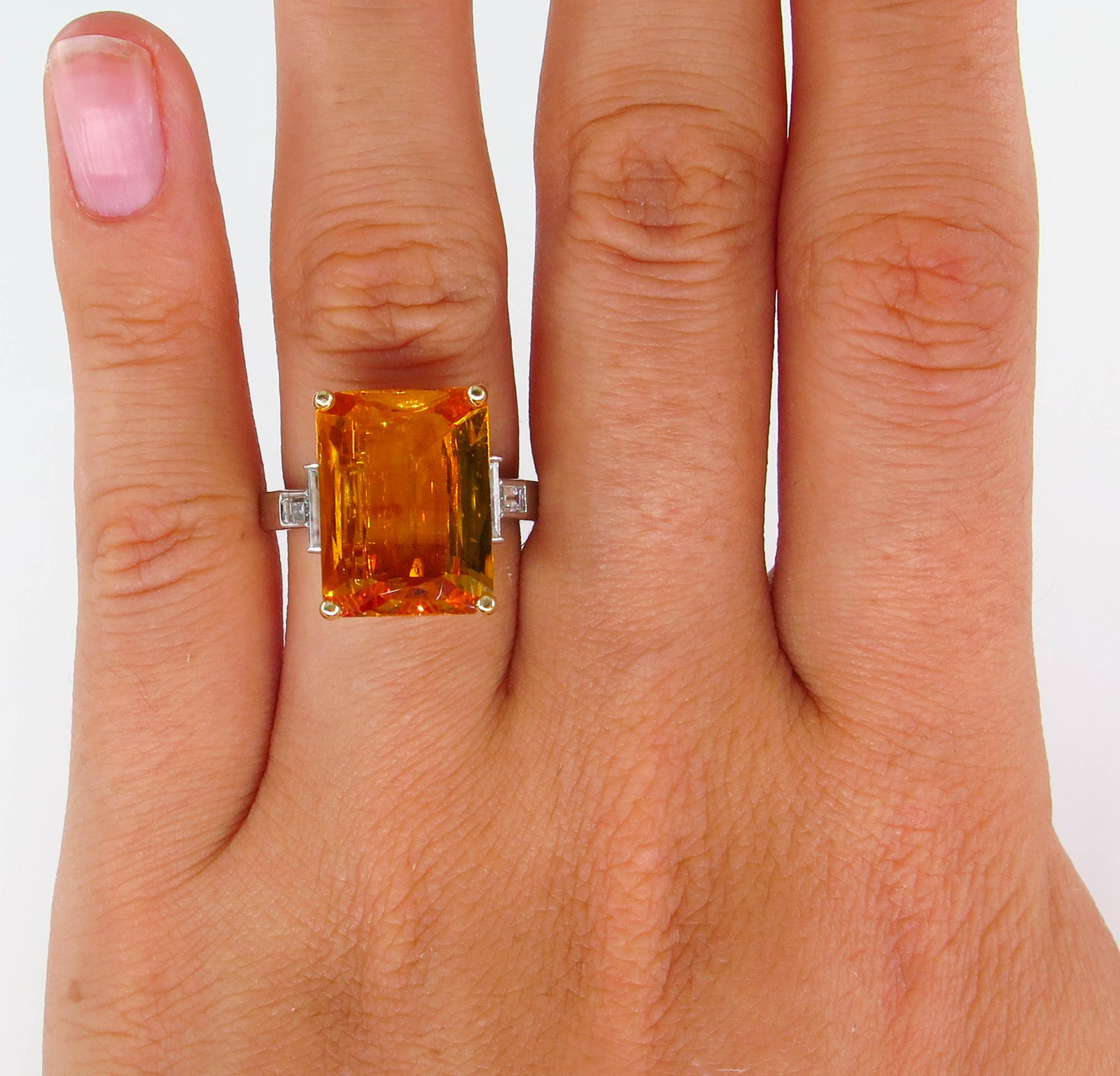 9.66 Carat GIA Natural Yellow-Orange Sapphire and Diamond Platinum Ring 4